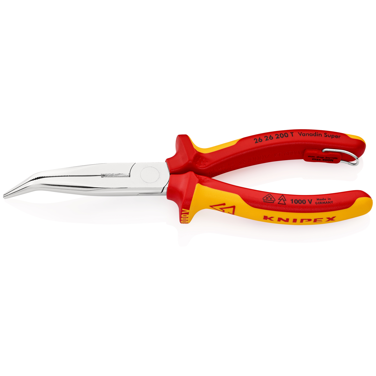 Pince becs 1/2 ronds 200mm 40° avec tranchant Bi-matière Chromée 1000V Antichute KNIPEX - 2626200T