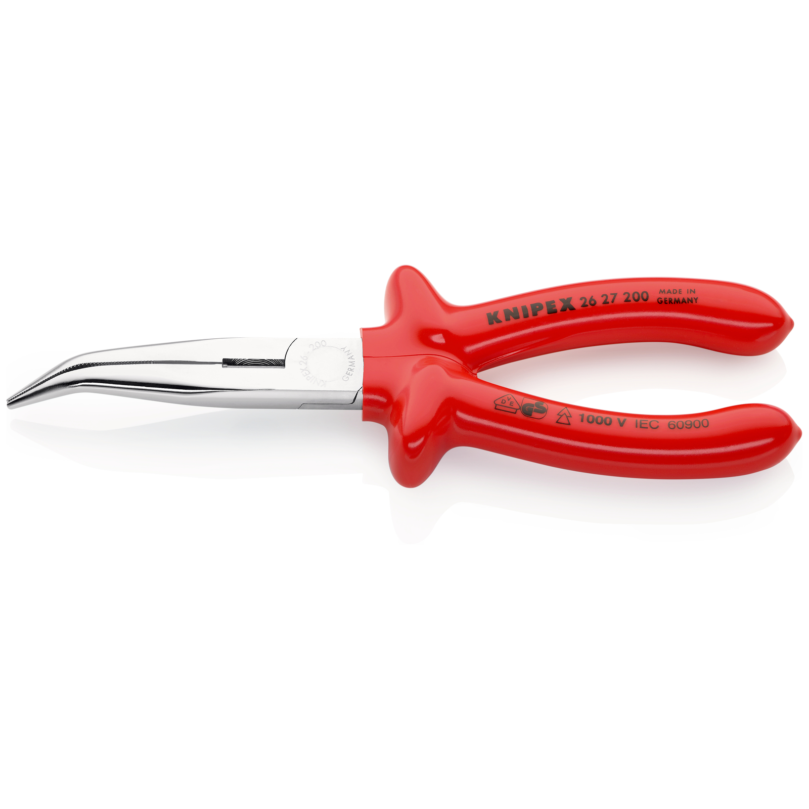 Pince à becs demi-ronds 200mm coudés - Chromée - Gainage surmoulé - Isolée 1000V KNIPEX - 2627200