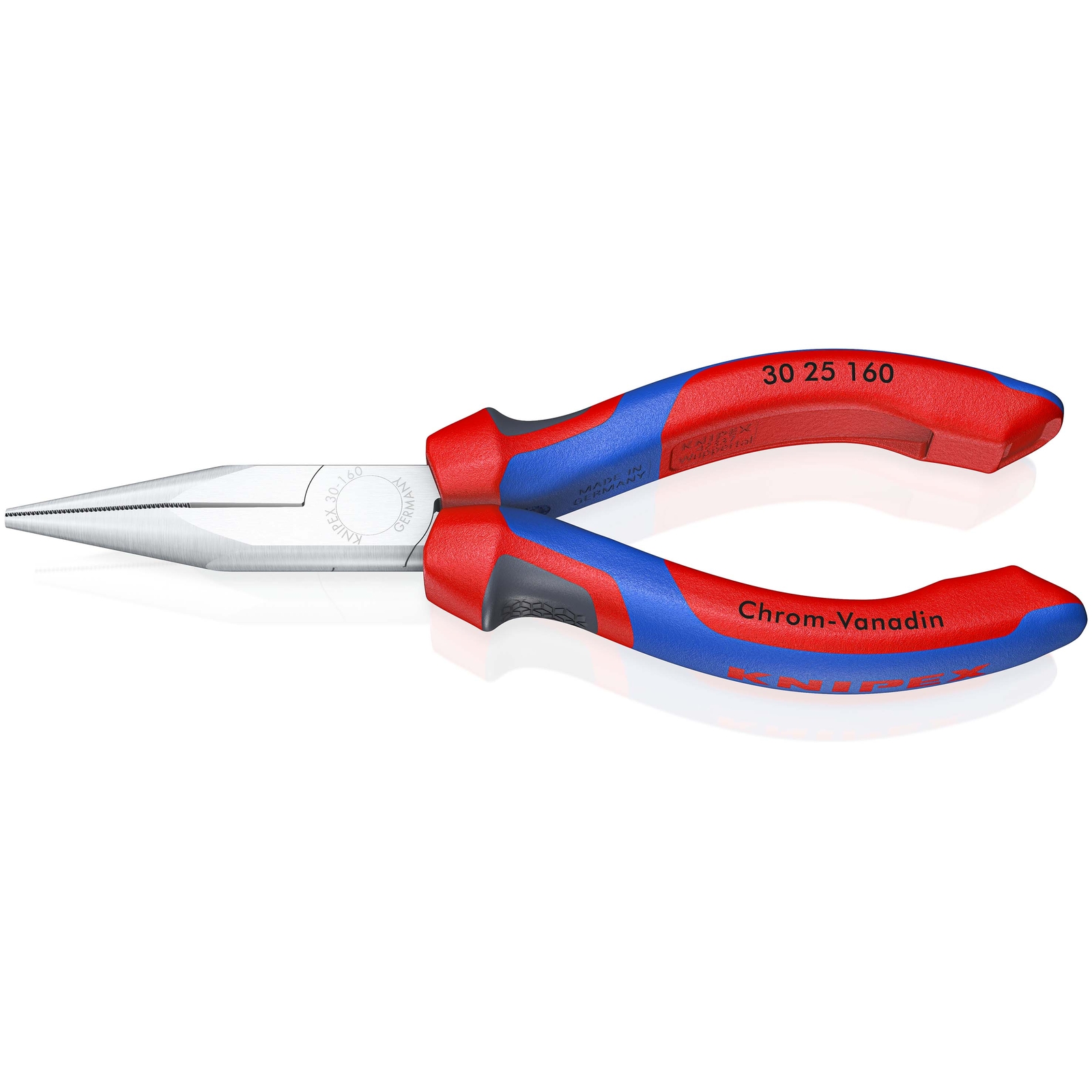 Pince à becs longs avec becs demi-ronds 160mm - Gainage bi-matière - Chromée KNIPEX - 3025160