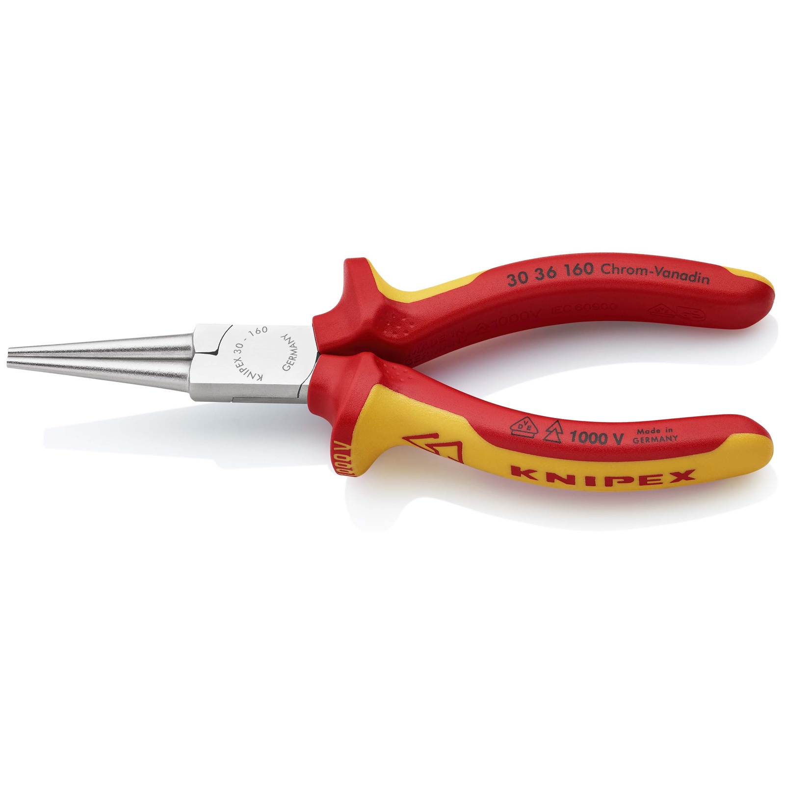 Pince à becs longs ronds 160mm - Gainage bi-matière - Chromée - isolée 1000V KNIPEX - 3036160