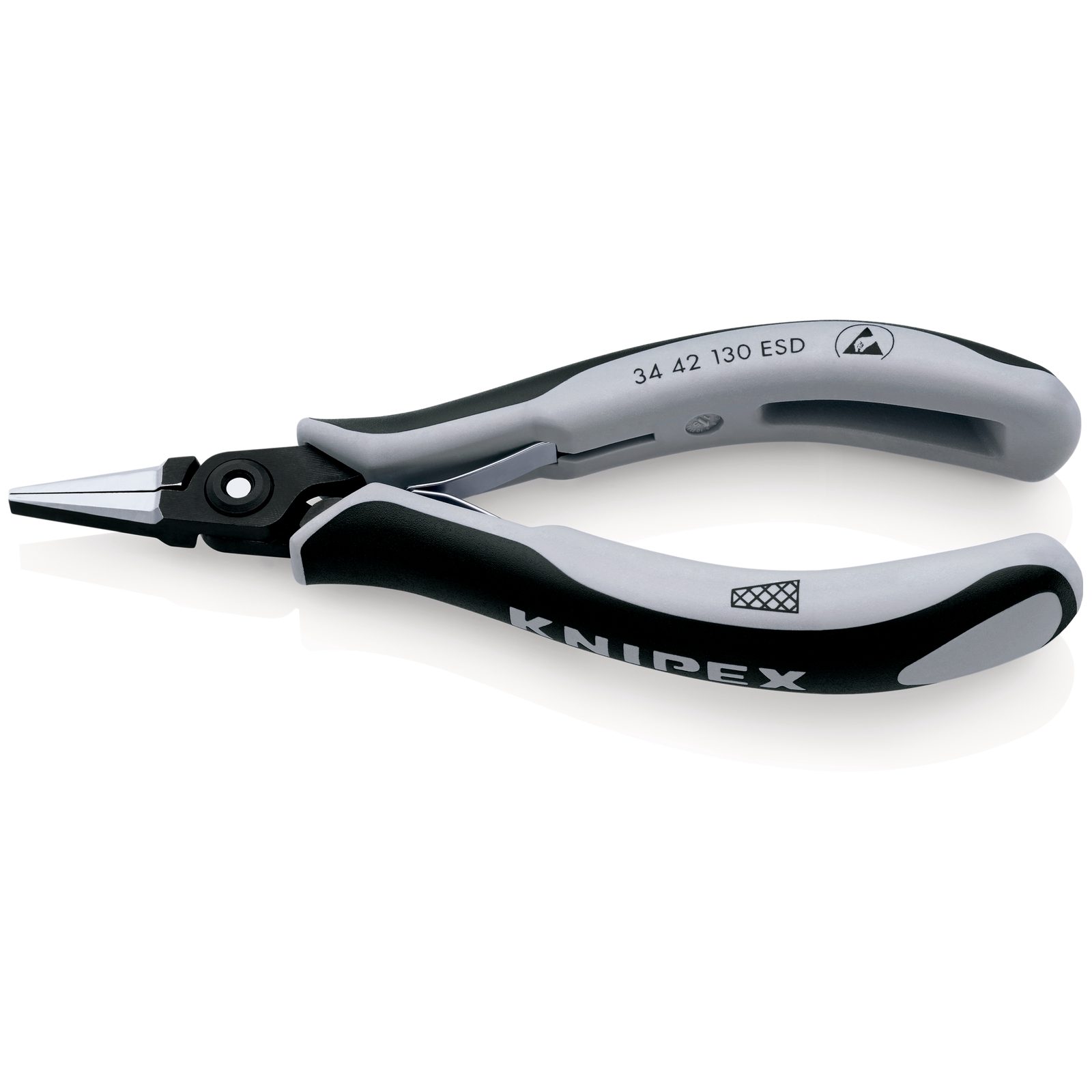 Pince de préhension de précision - Becs plats striés - 130mm - Bi-matière ESD KNIPEX - 3442130ESD