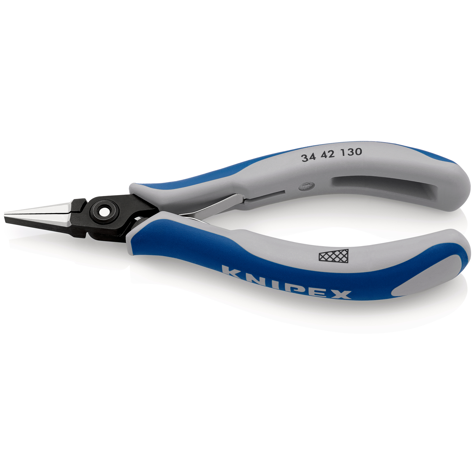 Pince de préhension de précision - Becs plats striés - 130mm - Gaines bi-matière KNIPEX - 3442130