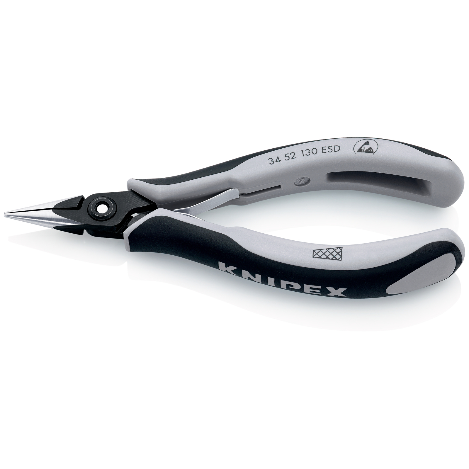 Pince de préhension de précision - Becs demi-ronds striés - 130mm Bi-matière ESD KNIPEX - 3452130ESD