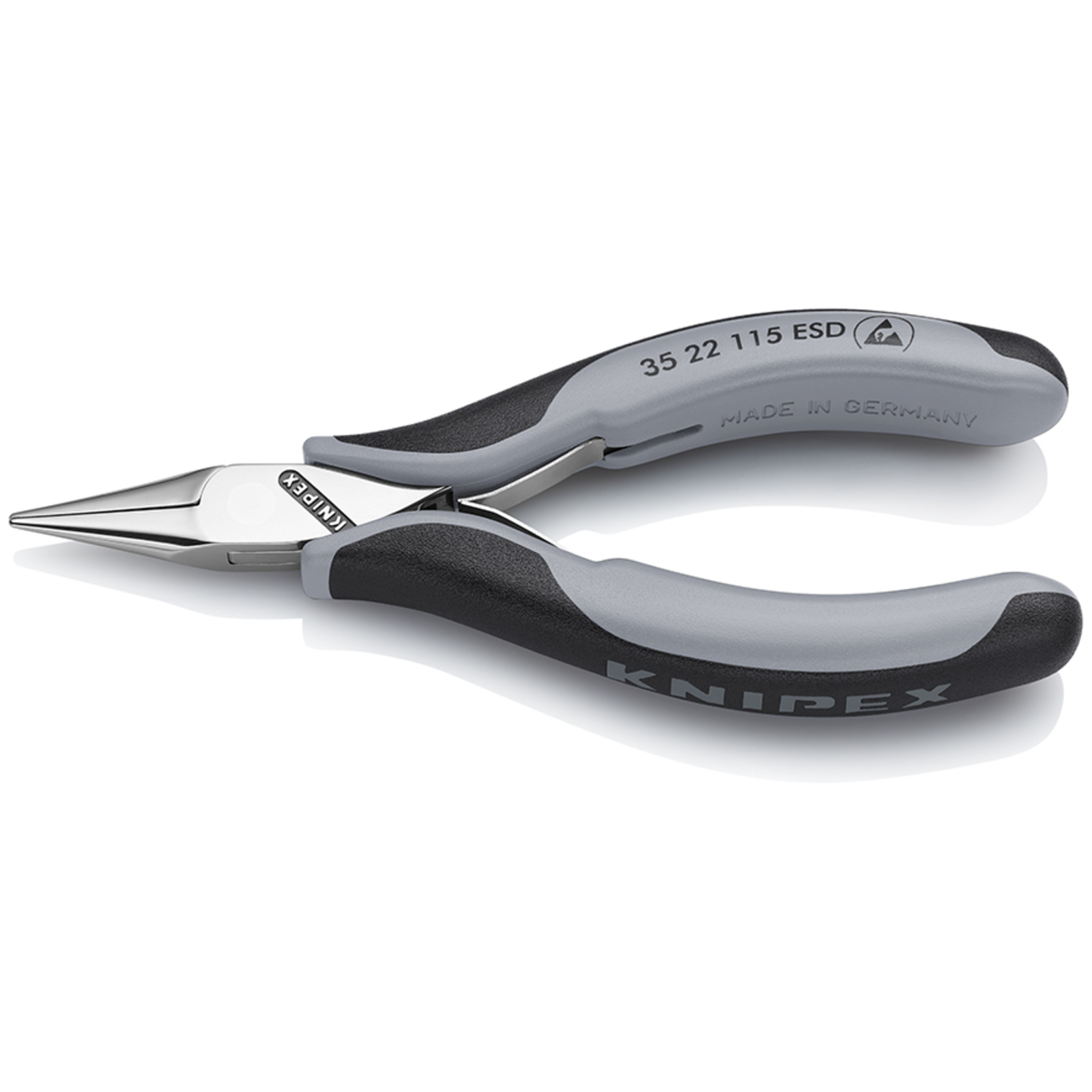 Pince de préhension Becs demi-ronds lisses 115mm Bi-matière ESD Polie miroir SC KNIPEX - 3522115ESDSB