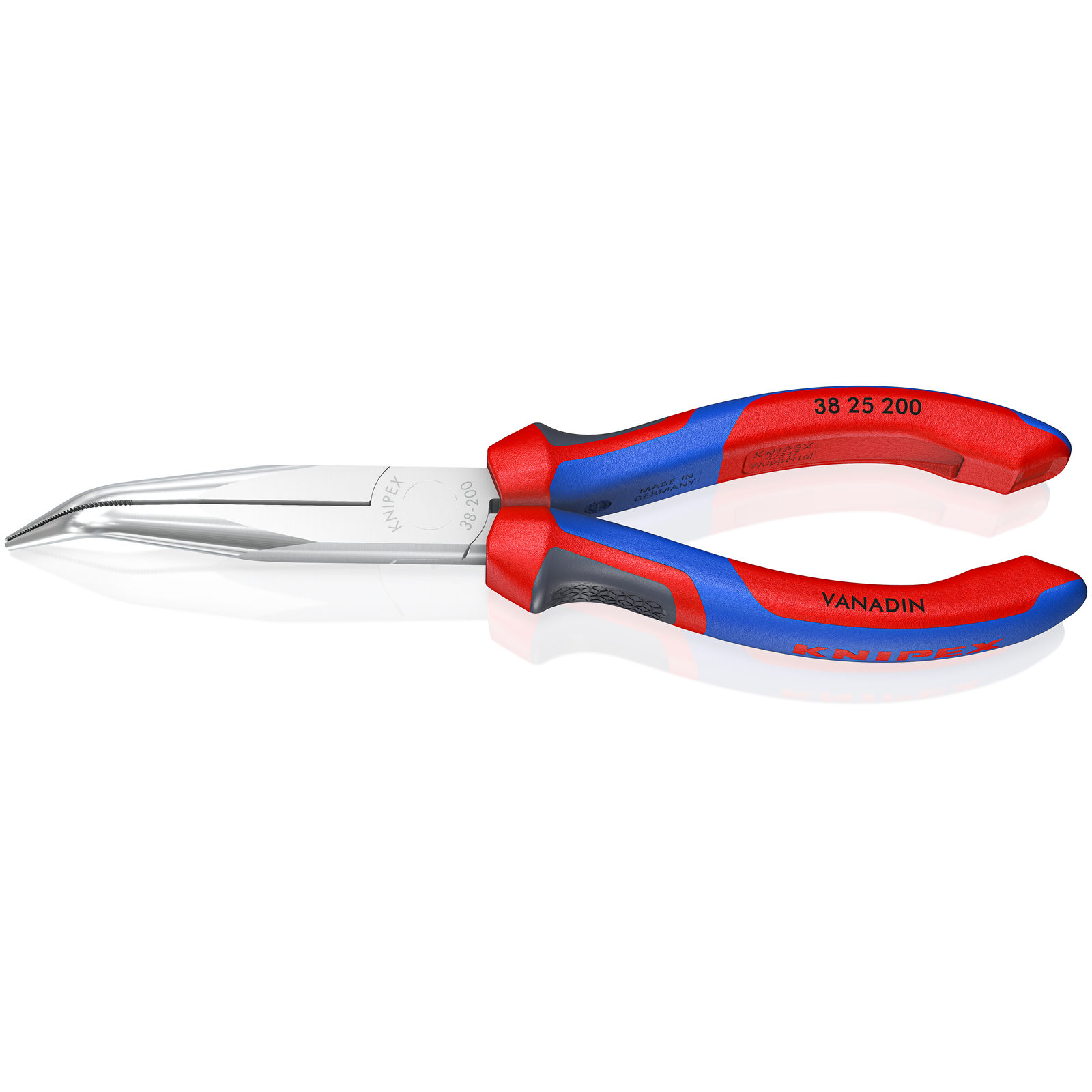 Pince de mécanicien 200mm - Becs demi-ronds striés coudés 40° Bi-matière Chromée KNIPEX - 3825200