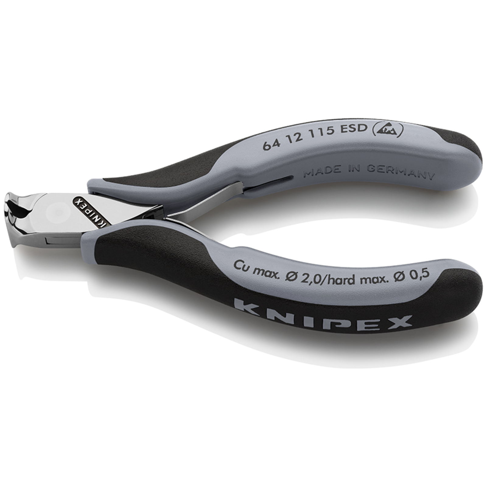 Pince coupante de devant sans biseau pour l'électronique 115mm 90°- Bi-mat. ESD KNIPEX - 6412115ESD