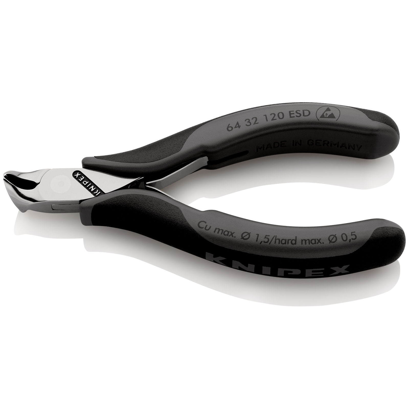 Pince coupante de devant petit biseau pour l'électronique 120mm 15° -Bi-mat. ESD KNIPEX - 6432120ESD
