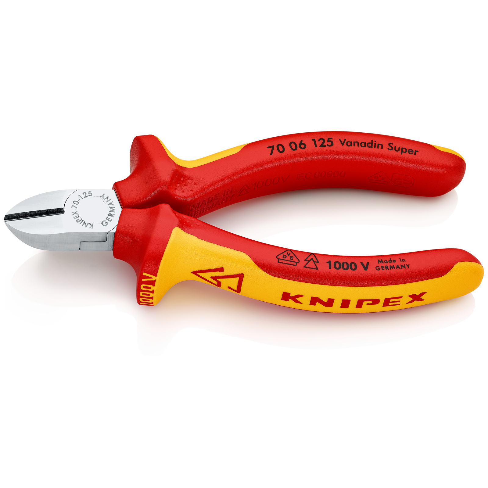 Pince coupante de côté multiusage tête étroite 125mm Bi-matière Chromée 1000V KNIPEX - 7006125