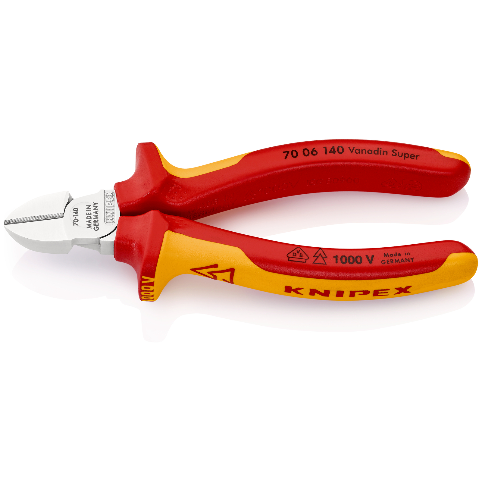 Pince coupante de côté multiusage tête étroite 140mm Bi-matière Chromée 1000V KNIPEX - 7006140