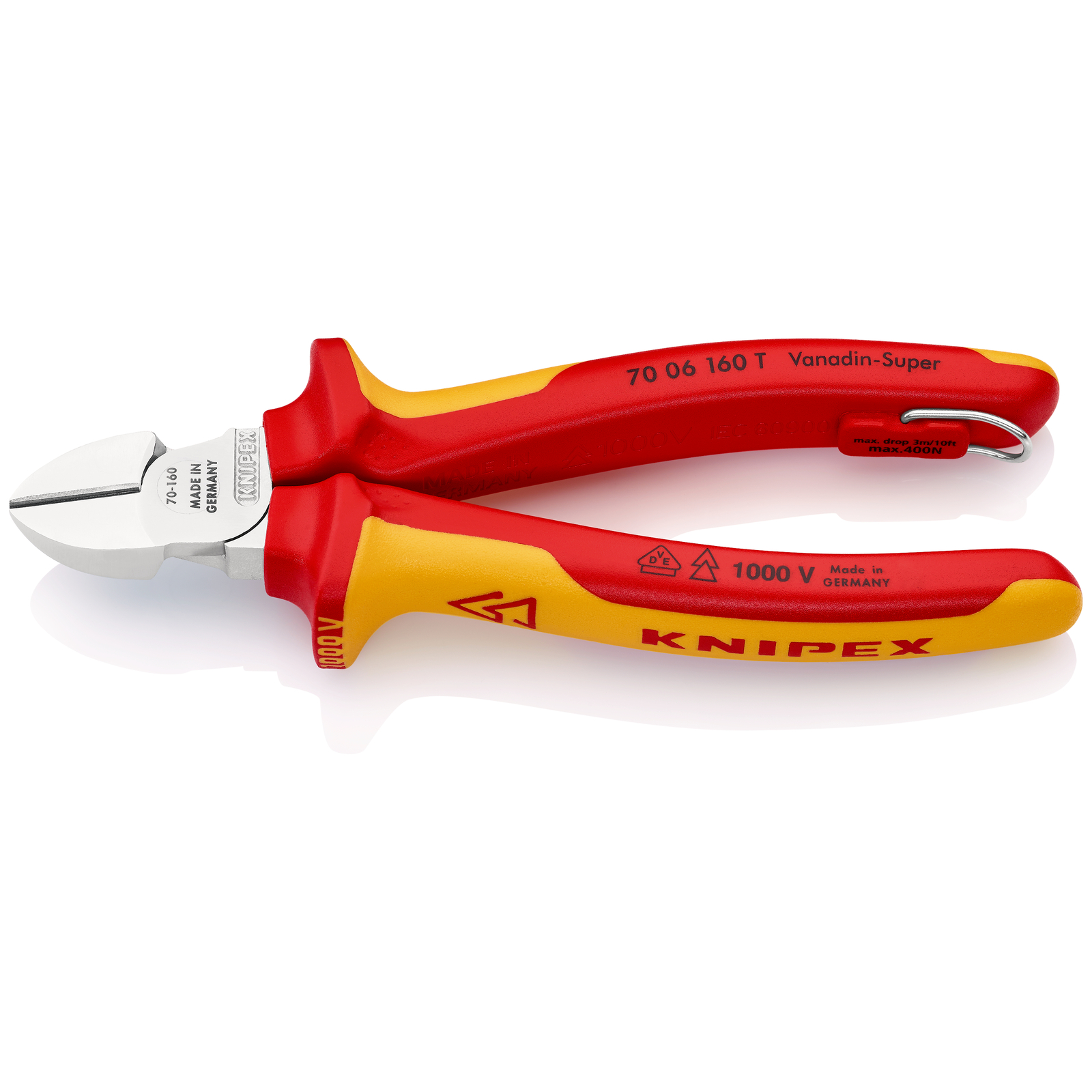 Pince coupante de côté multiusage 160mm Bi-matière Chromée - 1000V - Antichute KNIPEX - 7006160T
