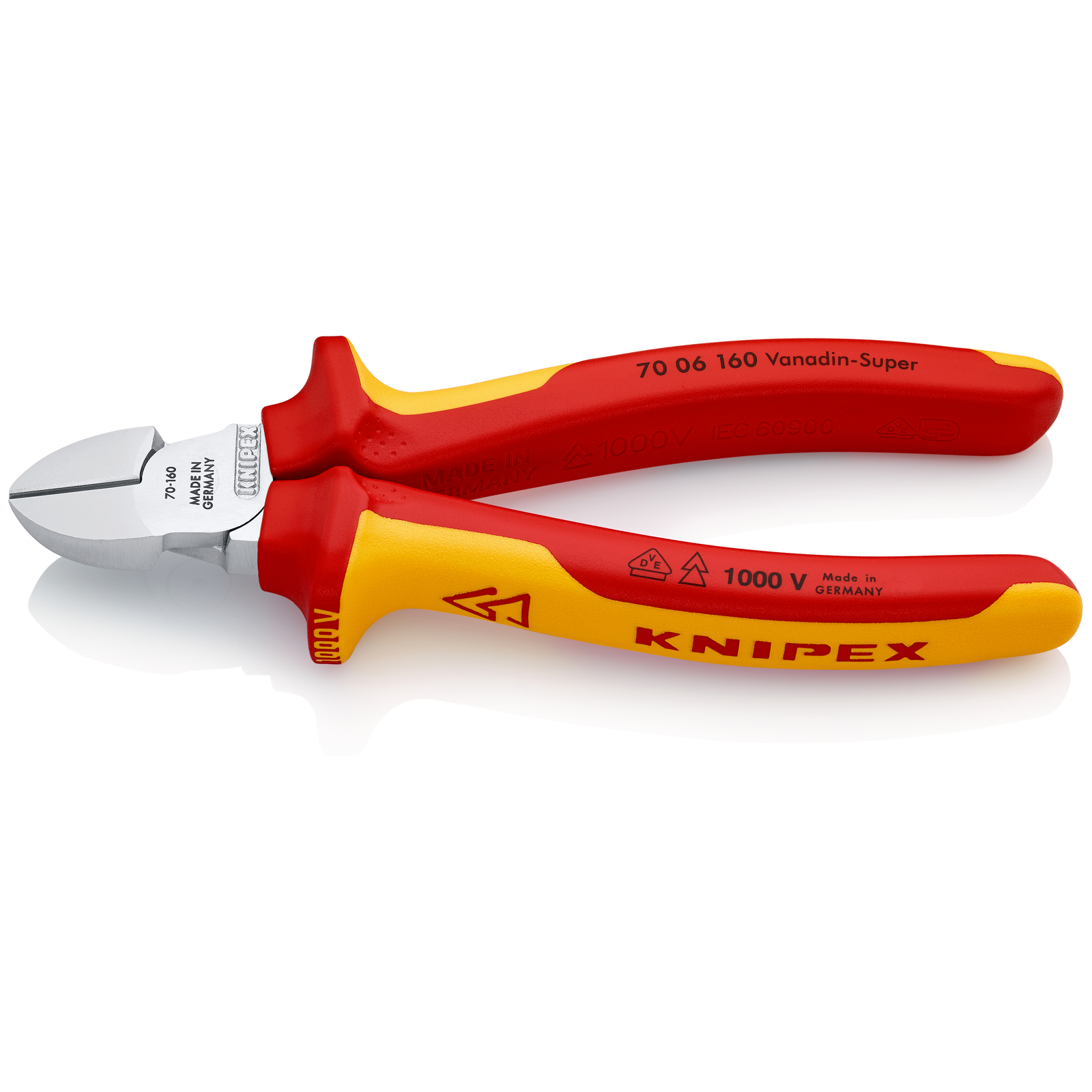 Pince coupante de côté multiusage tête étroite 160mm Bi-matière - Chromée 1000V KNIPEX - 7006160