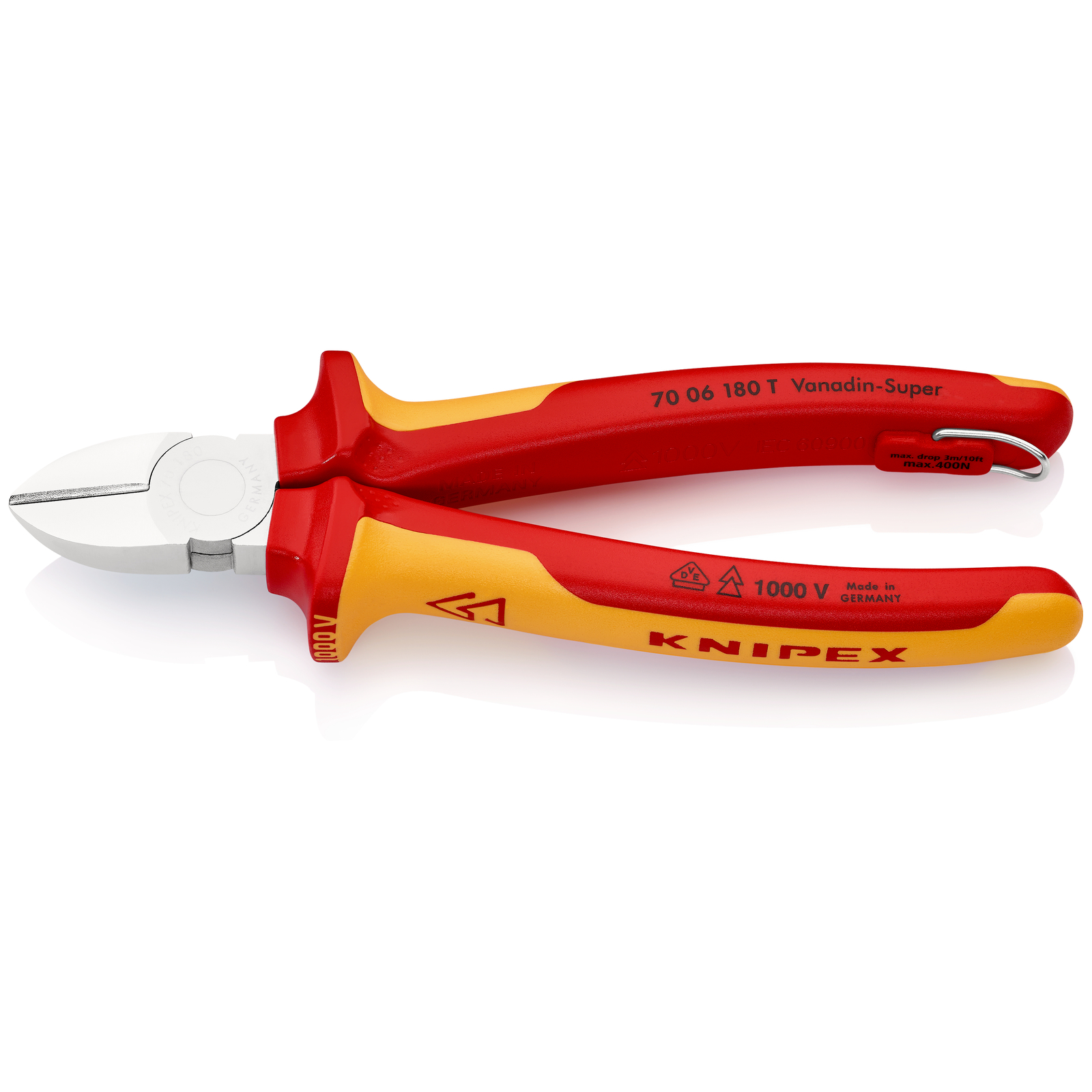 Pince coupante de côté multiusage 180mm Bi-matière - Chromée 1000V Antichute KNIPEX - 7006180T
