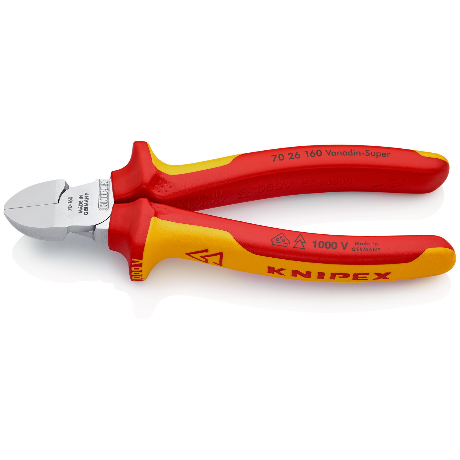 Pince coupante de côté multiusage Petit biseau 160mm - Bi-matière Chromée 1000V KNIPEX - 7026160