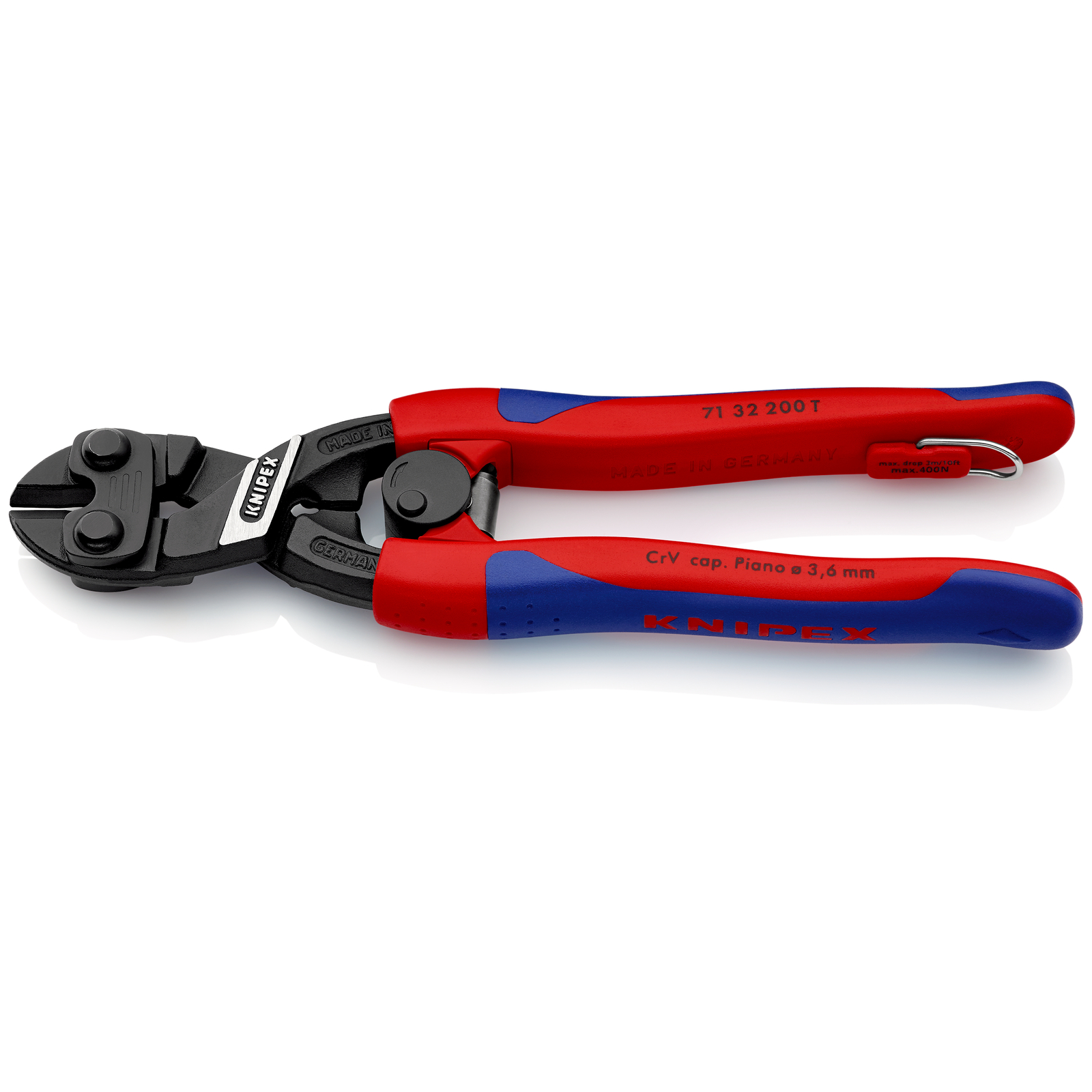 Pince coupe-boulon CoBolt profil de coupe ajouré 200mm Bi-matière Antichute SC KNIPEX - 7132200TBK
