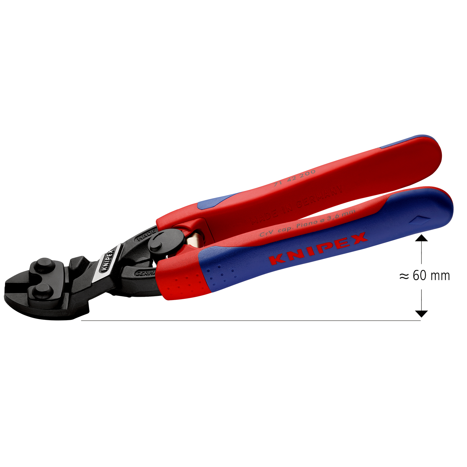 Coupe boulons compact Cobolt Evidé - Coudé - Gainage bi-matière - Avec ressort KNIPEX - 7142200