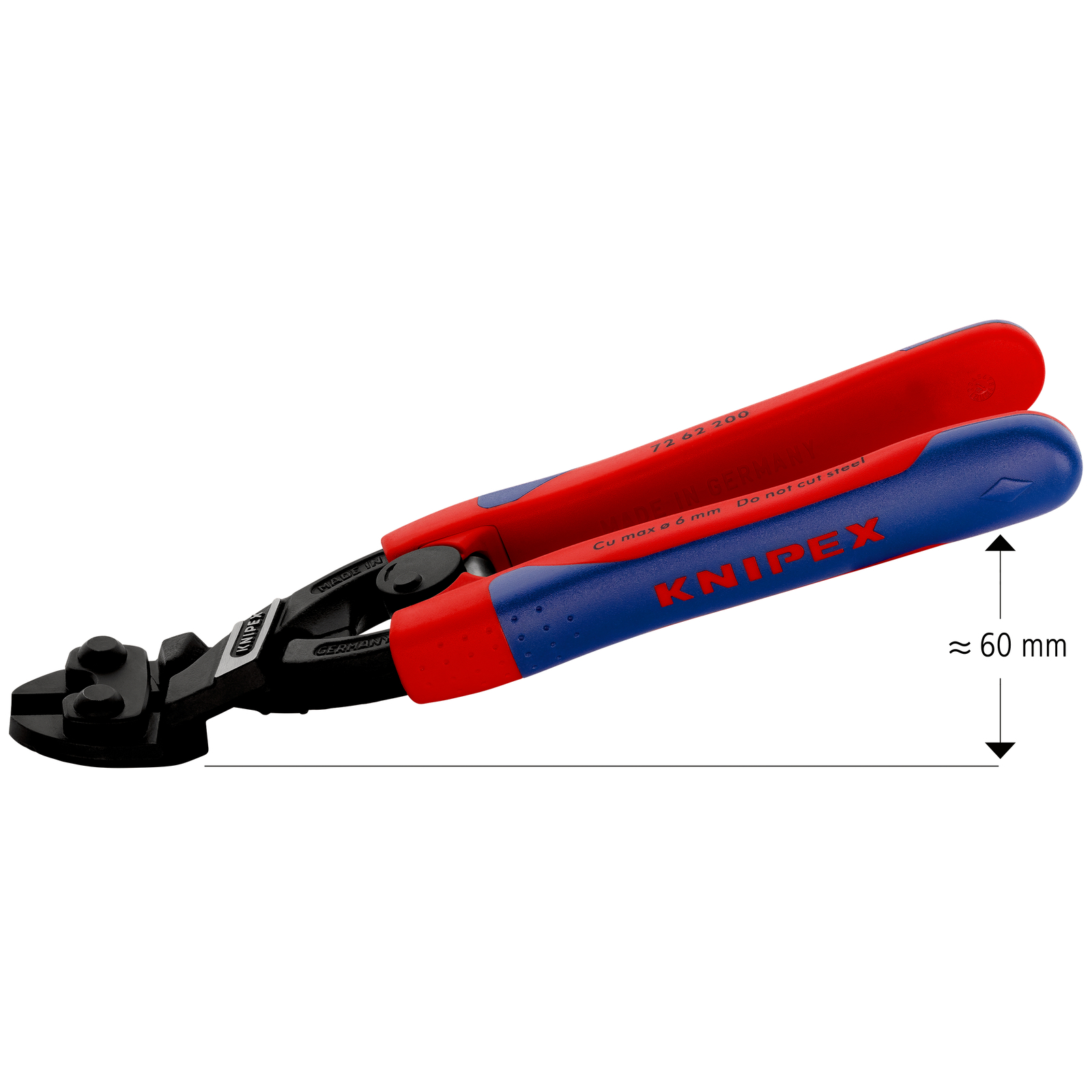 Pince coupante à ras démultipliée métaux tendres et plastiques 200mm Bi-matière KNIPEX - 7262200