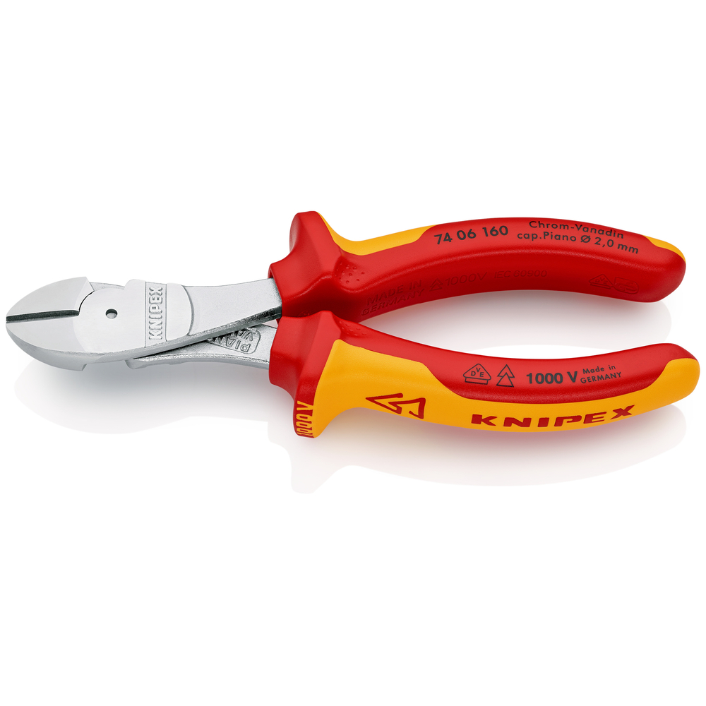 Pince coupante démultipliée 160mm - Gainage bi-matière - Chromée - Isolée 1000V KNIPEX - 7406160SB