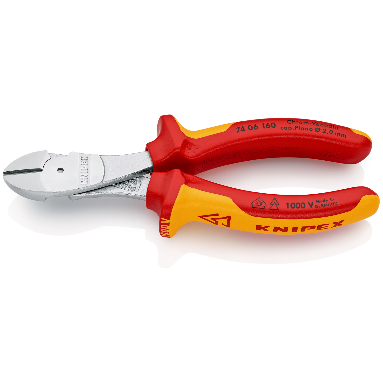 Pince coupante forte démultiplication 160mm - Bi-matière - Chromée - 1000V KNIPEX - 7406160