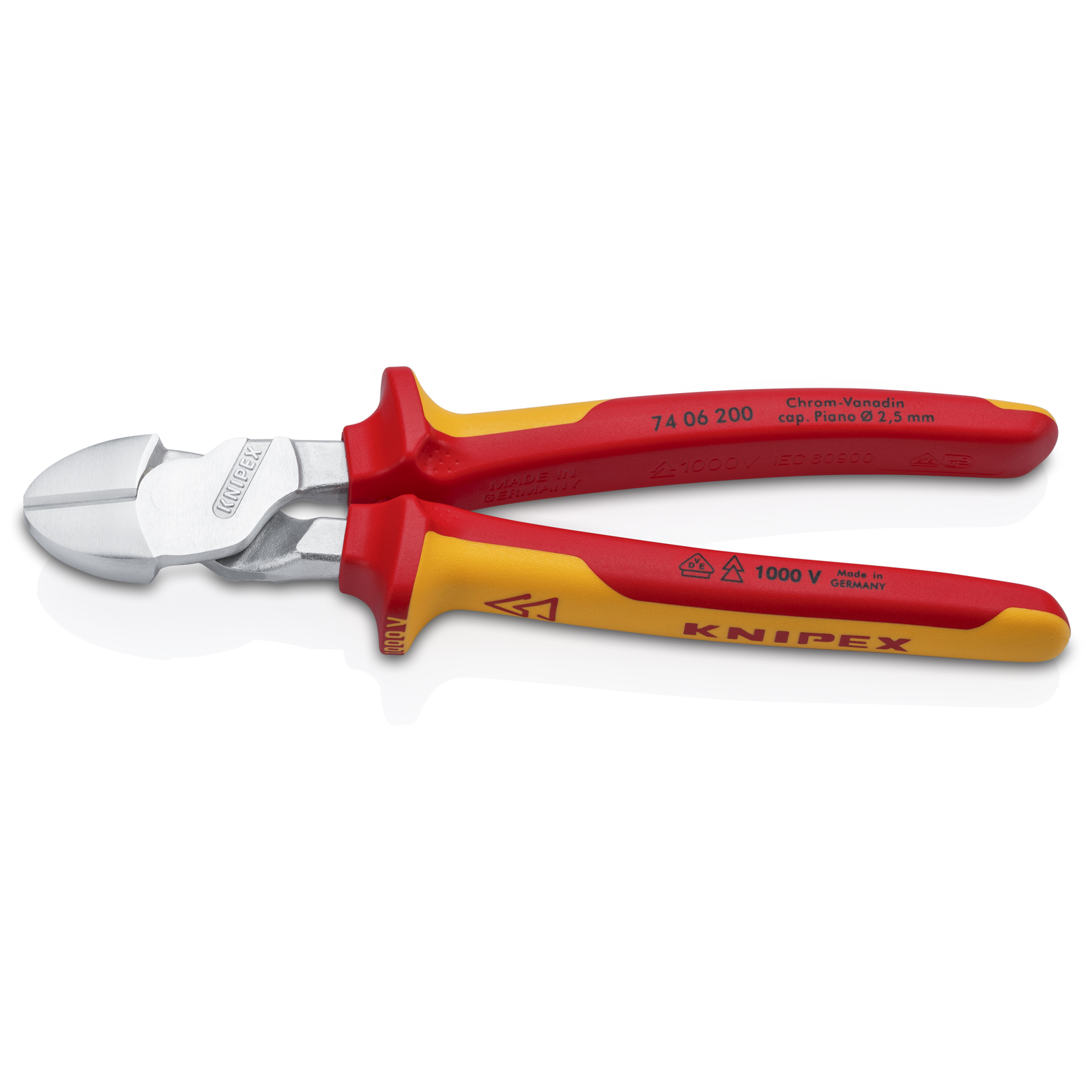 Pince coupante forte démultiplication 200mm - Bi-matière - Chromée - 1000V KNIPEX - 7406200