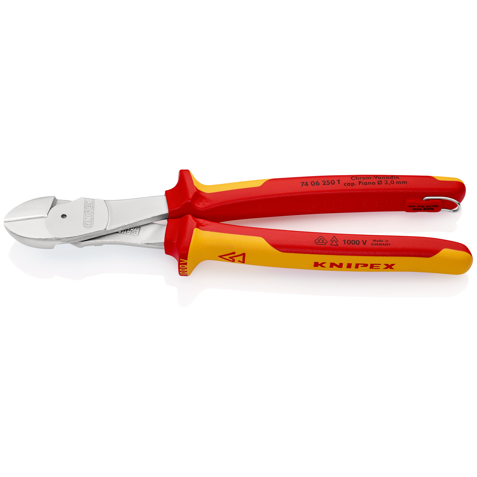 Pince coupante forte démultiplication 250mm - Bi-mat Chromée 1000V Antichute SC KNIPEX - 7406250TBK
