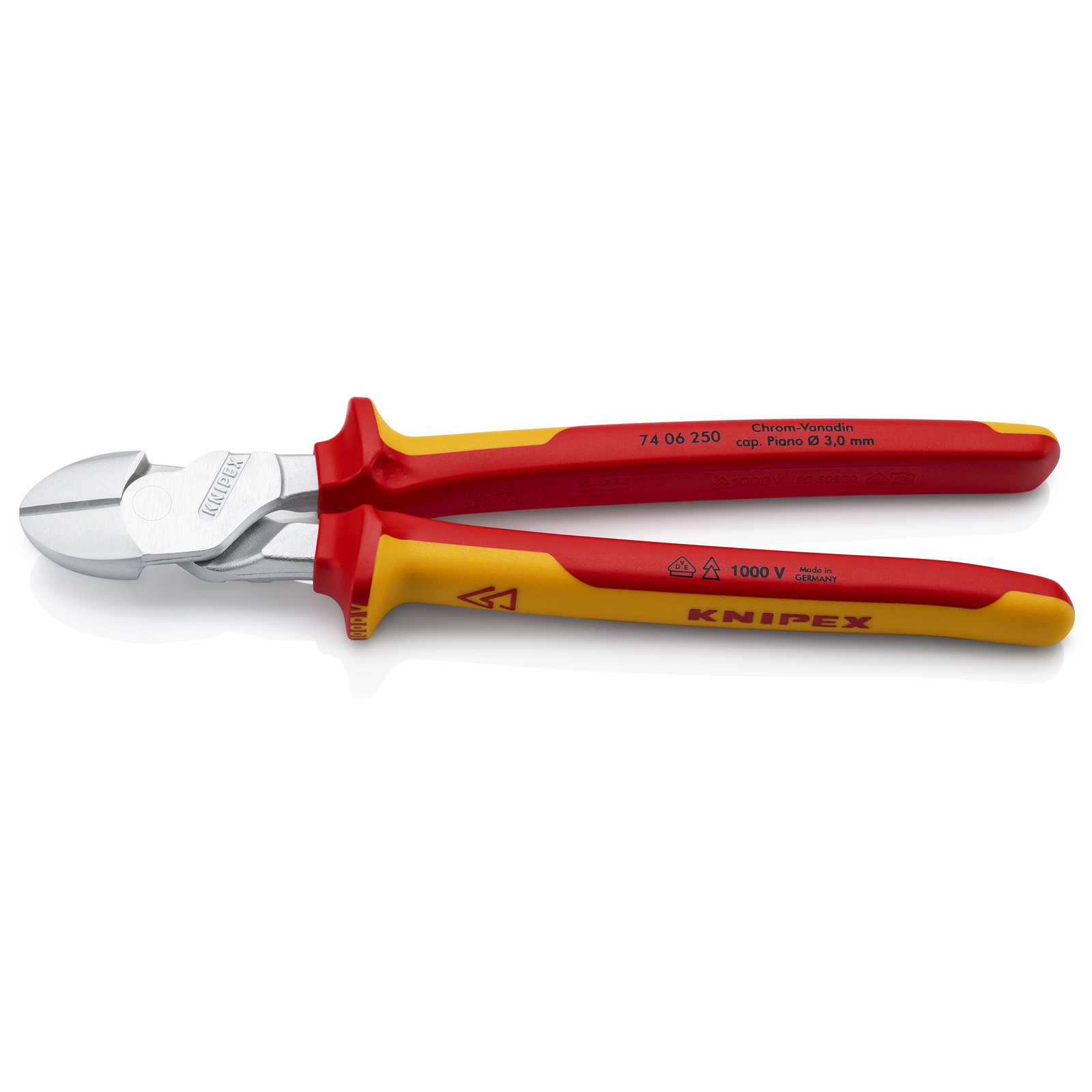 Pince coupante forte démultiplication 250mm - Bi-matière - Chromée - 1000V KNIPEX - 7406250