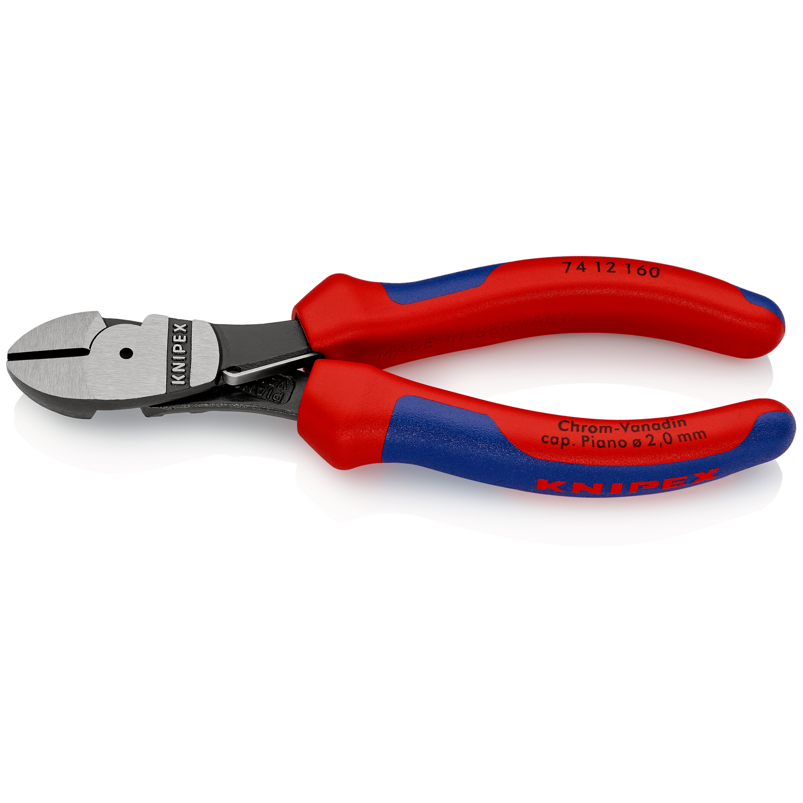 Pince coupante de côté forte démultiplication 160mm - Ressort - Bi-matière - SC KNIPEX - 7412160SB