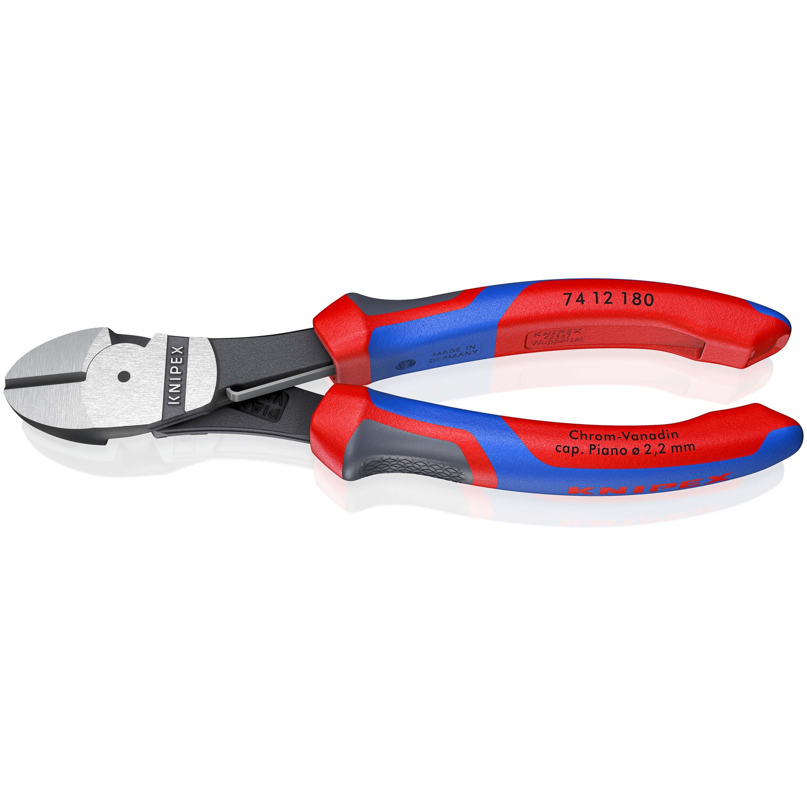 Pince coupante de côté forte démultiplication avec ressort 180mm - Bi-matière KNIPEX - 7412180