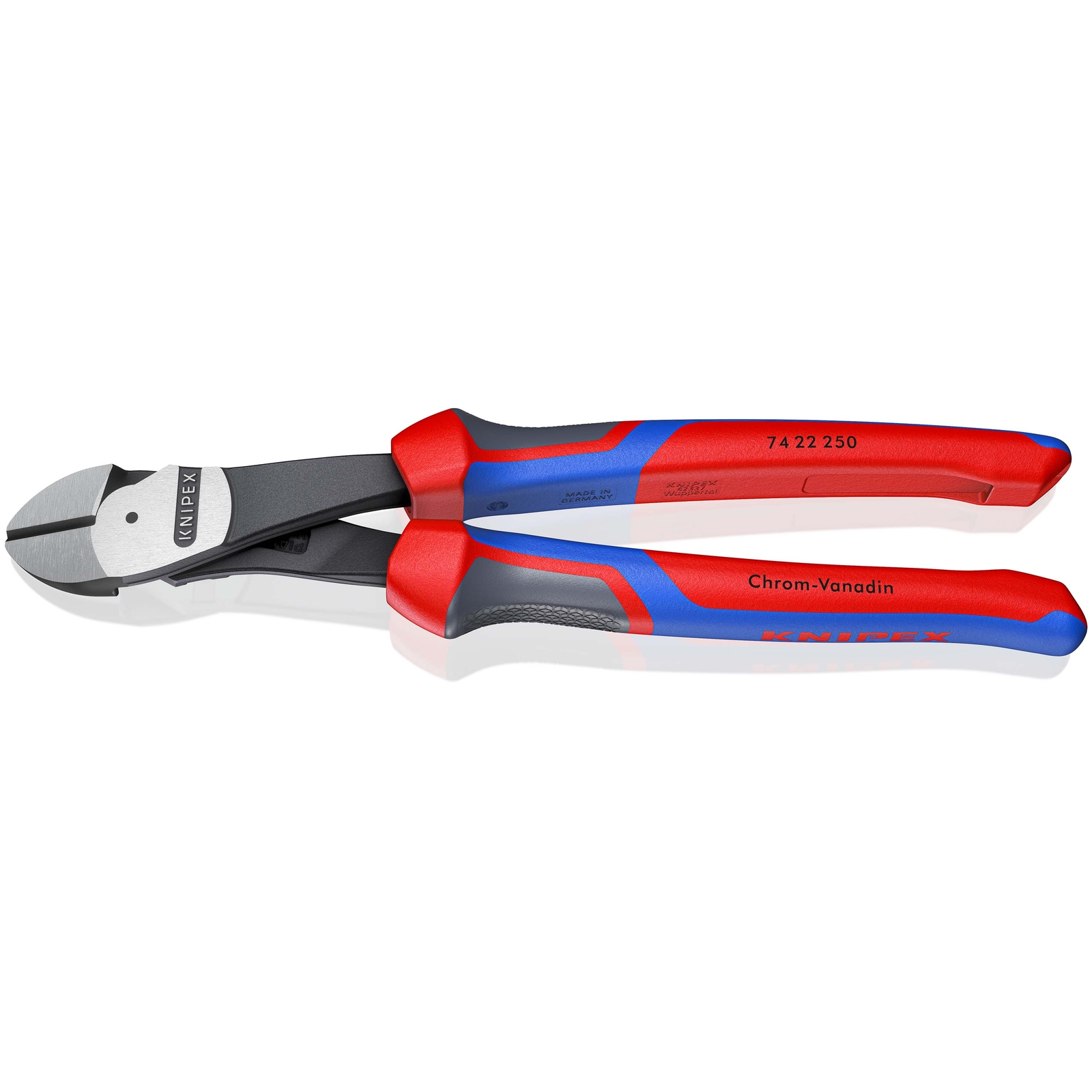 Pince coupante forte démultiplication 250mm - Coudée à 25° - Gainage Bi-matière KNIPEX - 7422250