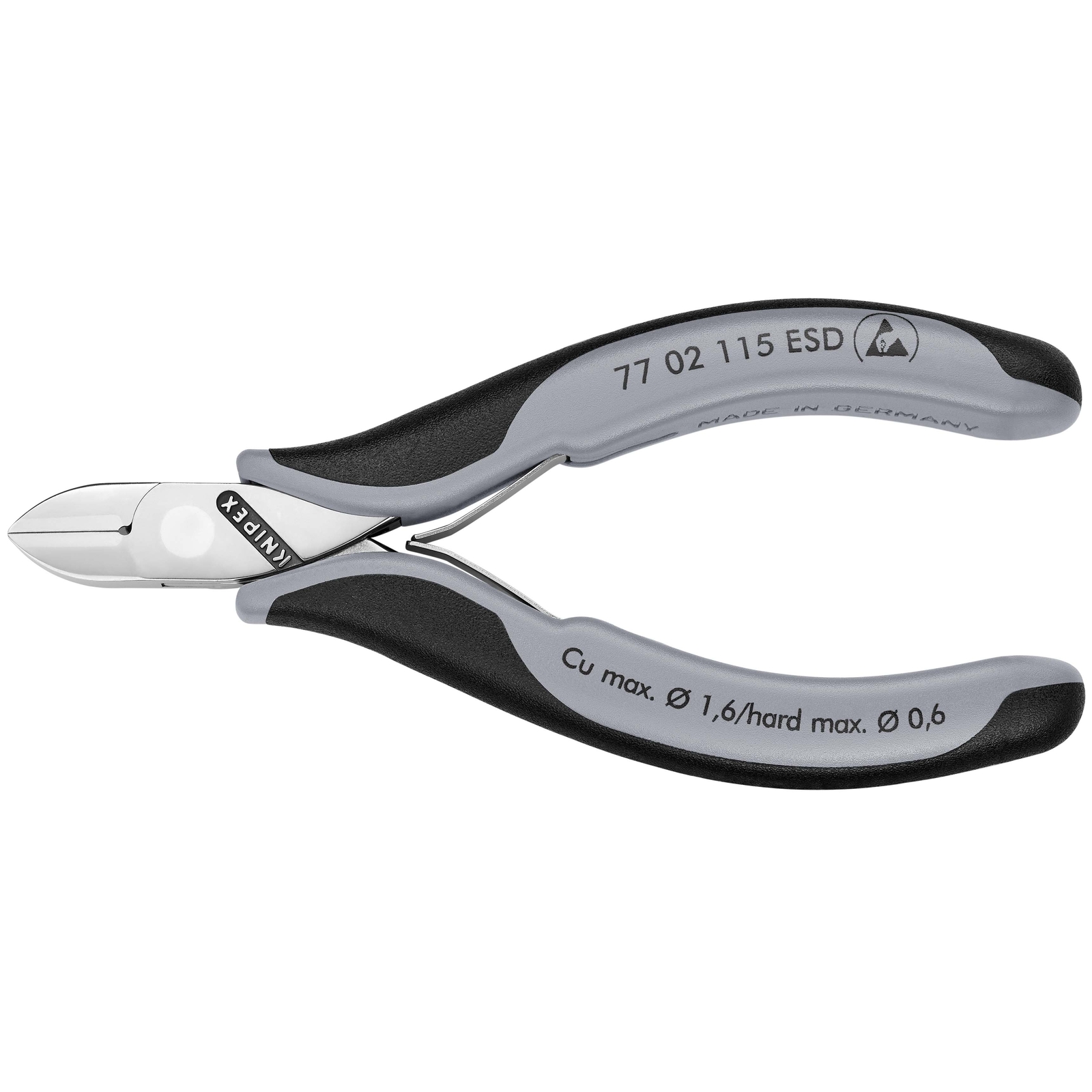 Pince coupante de précision petit biseau 115mm - Ressort - Bi-matière ESD KNIPEX - 7702115ESD