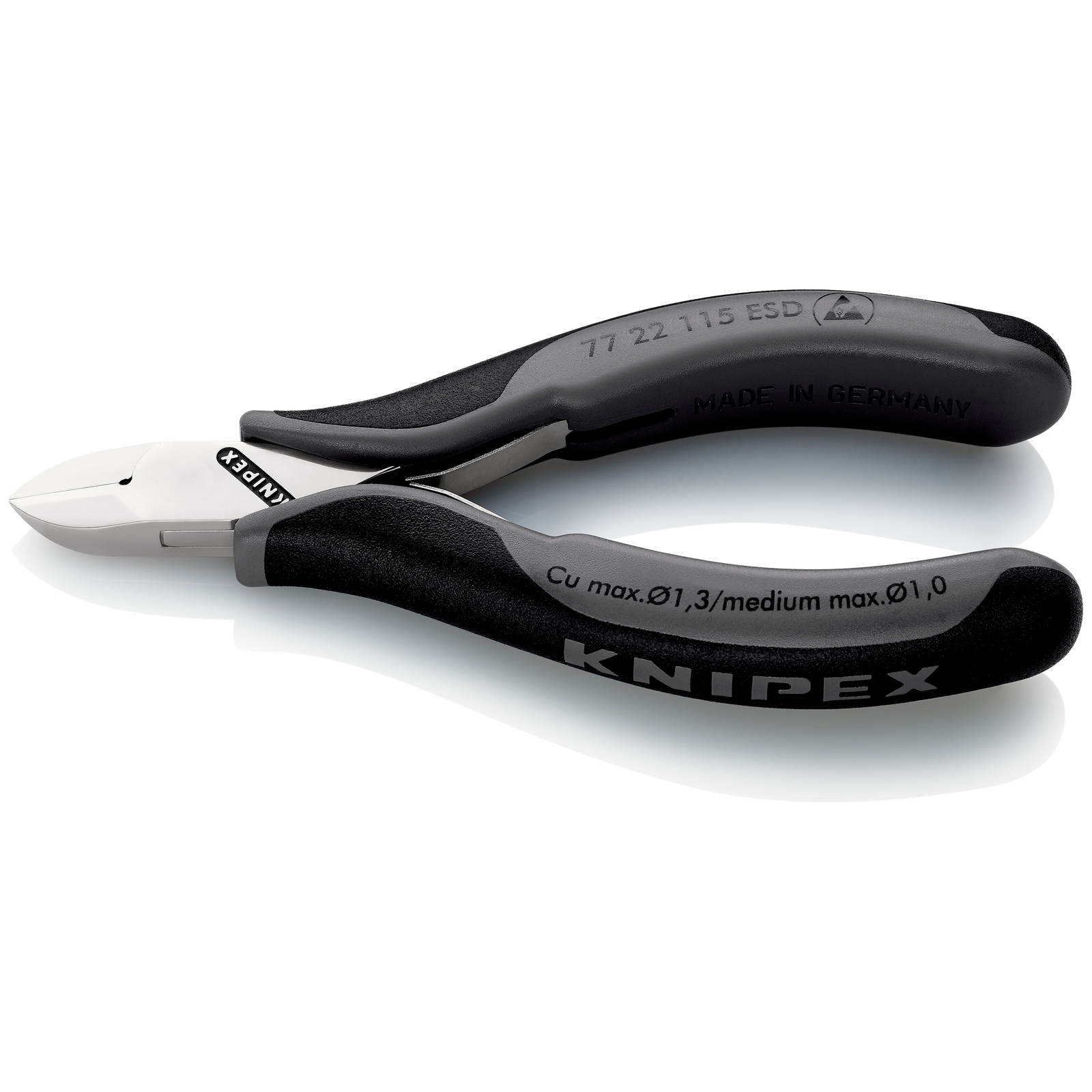Pince coupante de précision tête ronde coupe à ras 115mm - Ressort - Bi-mat. ESD KNIPEX - 7722115ESD