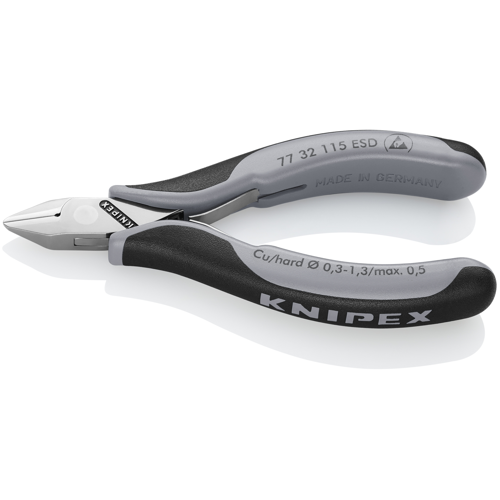 Pince coupante tête pointue petit biseau 115mm - Ressort - Bi-mat. ESD KNIPEX - 7732115ESD