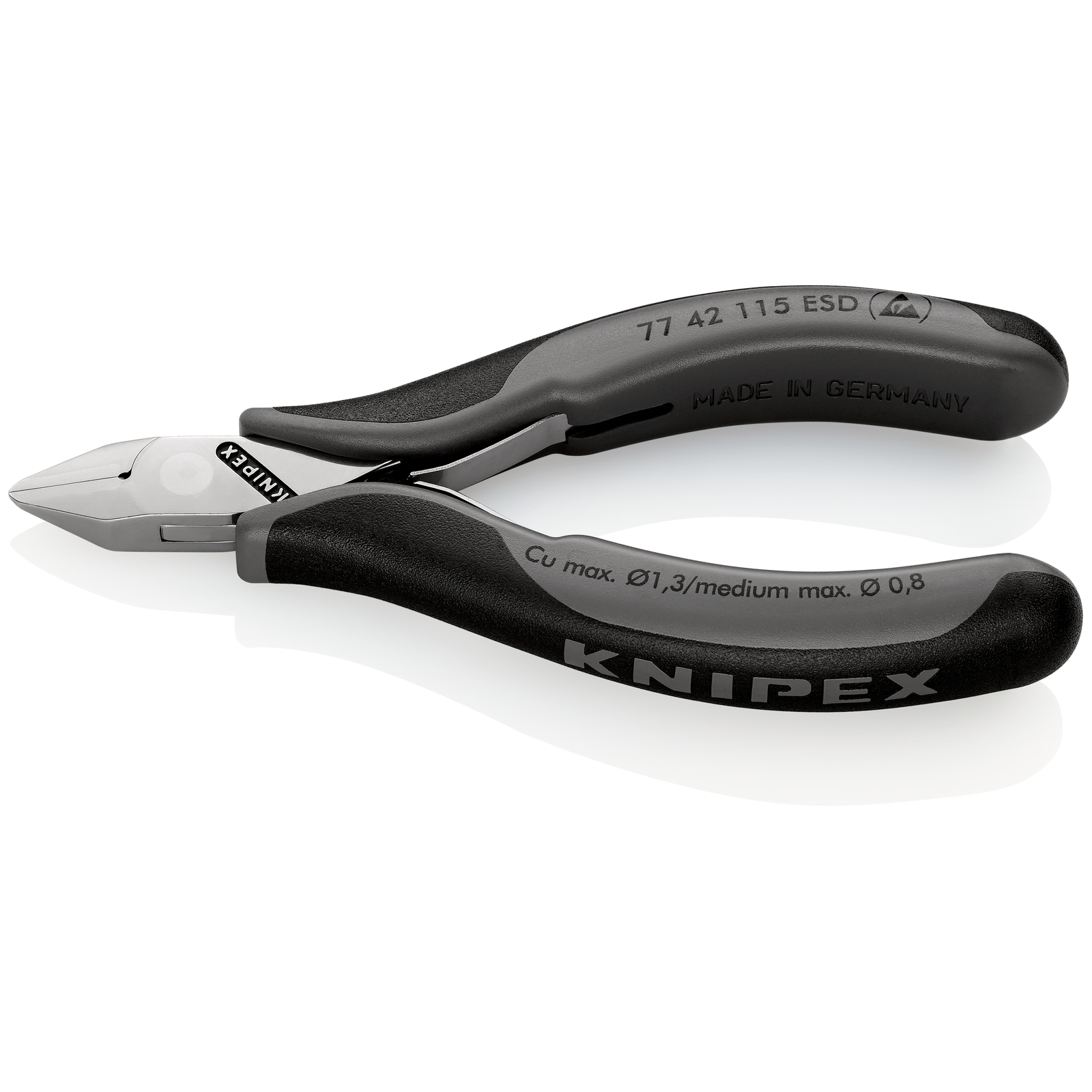 Pince coupante de précision tête pointue coupe à ras 115mm Ressort - Bi-mat. ESD KNIPEX - 7742115ESD