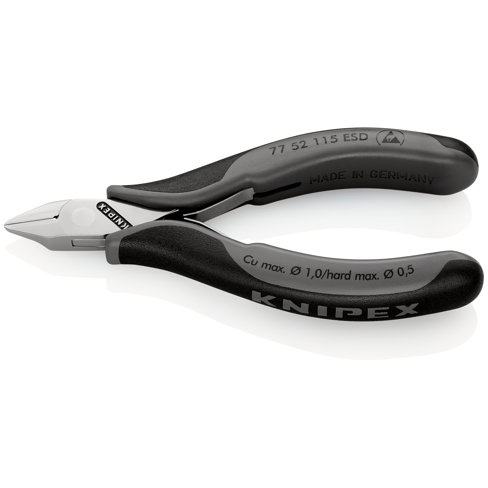 Pince coupante tête pointue petit biseau 115mm - Ressort - Bi-matière ESD KNIPEX - 7752115ESD