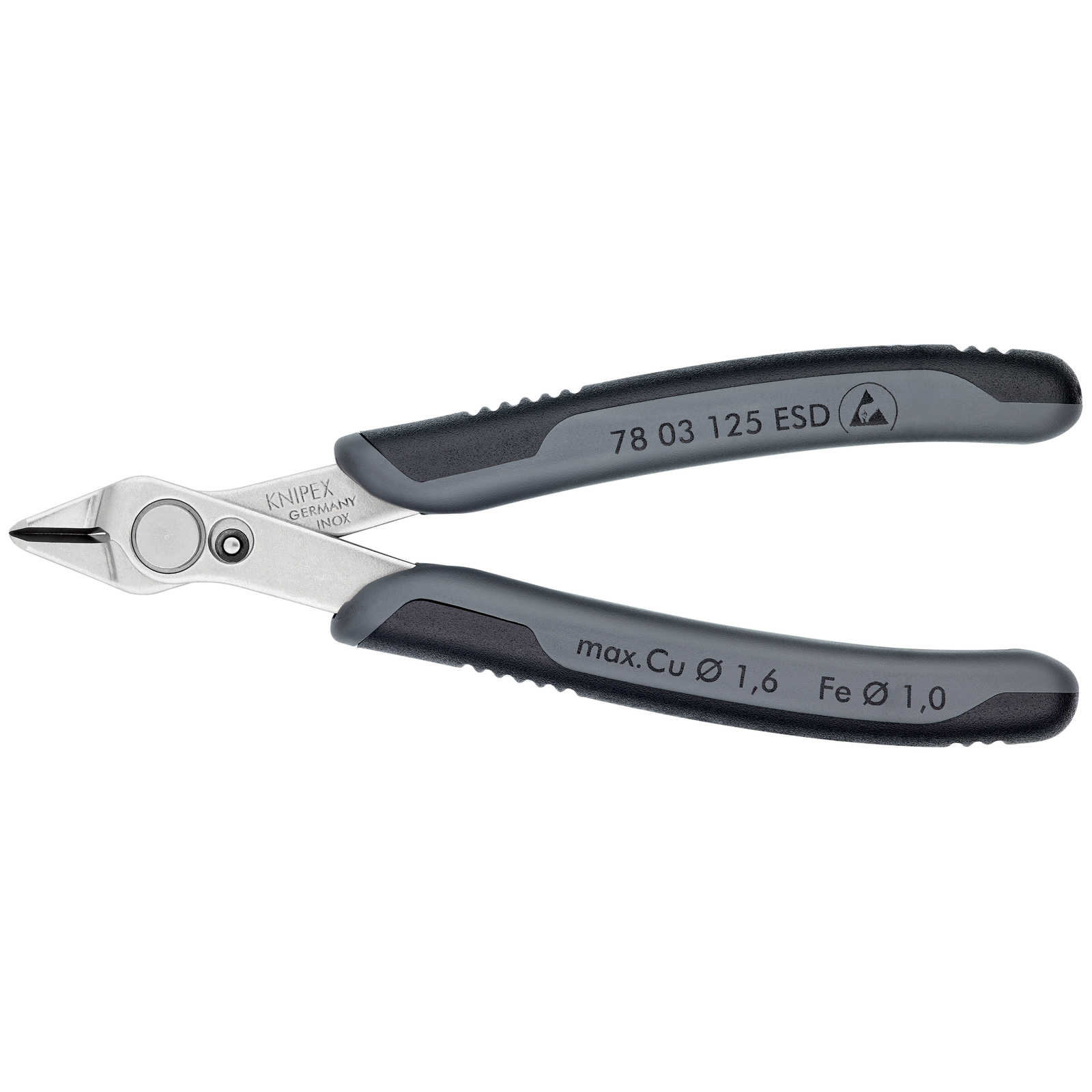 Pince coupante Super Knips 125mm - Ressort - Bi-matière - ESD - Inox - SC KNIPEX - 7803125ESDSB