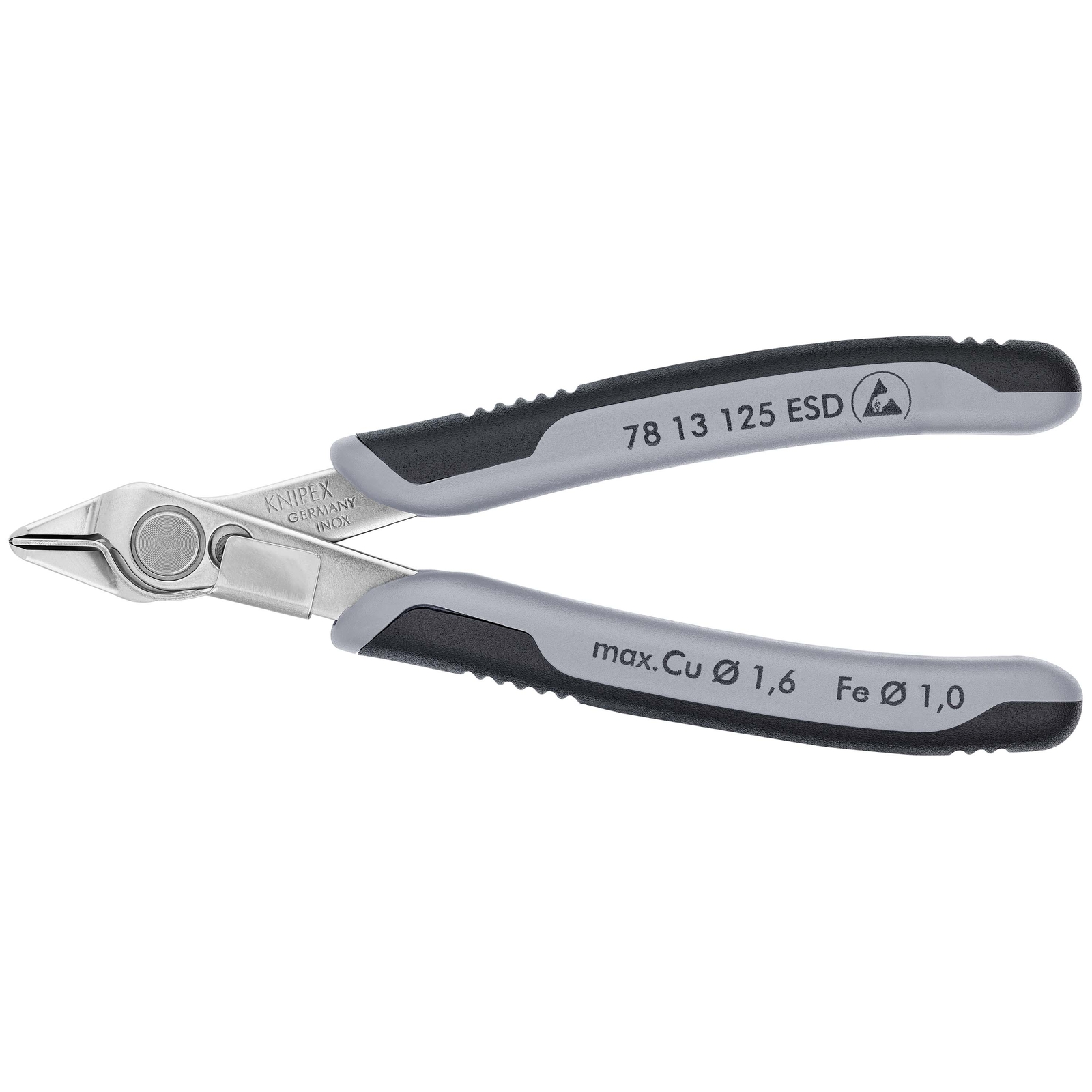 Pince coupante Super Knips 125mm Ressort - Bi-matière - ESD - Serre-Fils - Inox KNIPEX - 7813125ESD