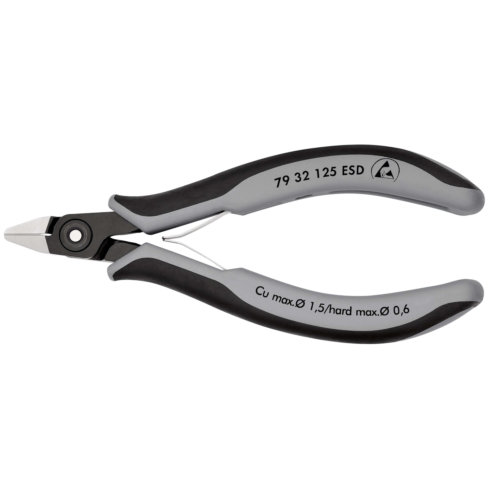 Pince coupante tête pointue petit biseau 125mm - Ressort - Bi-matière - ESD KNIPEX - 7932125ESD