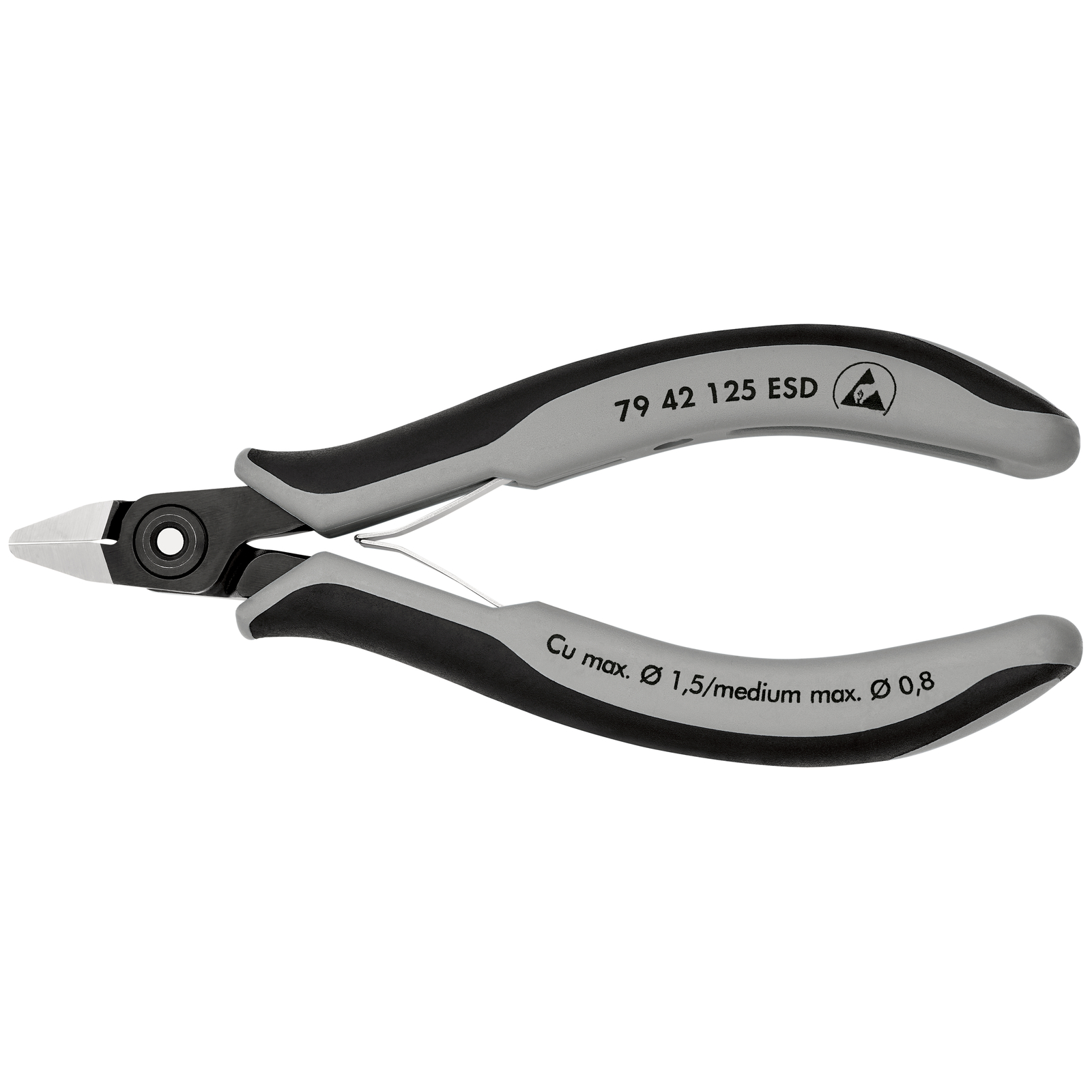 Pince coupante tête pointue sans biseau 125mm - Ressort - Bi-matière - ESD KNIPEX - 7942125ESD