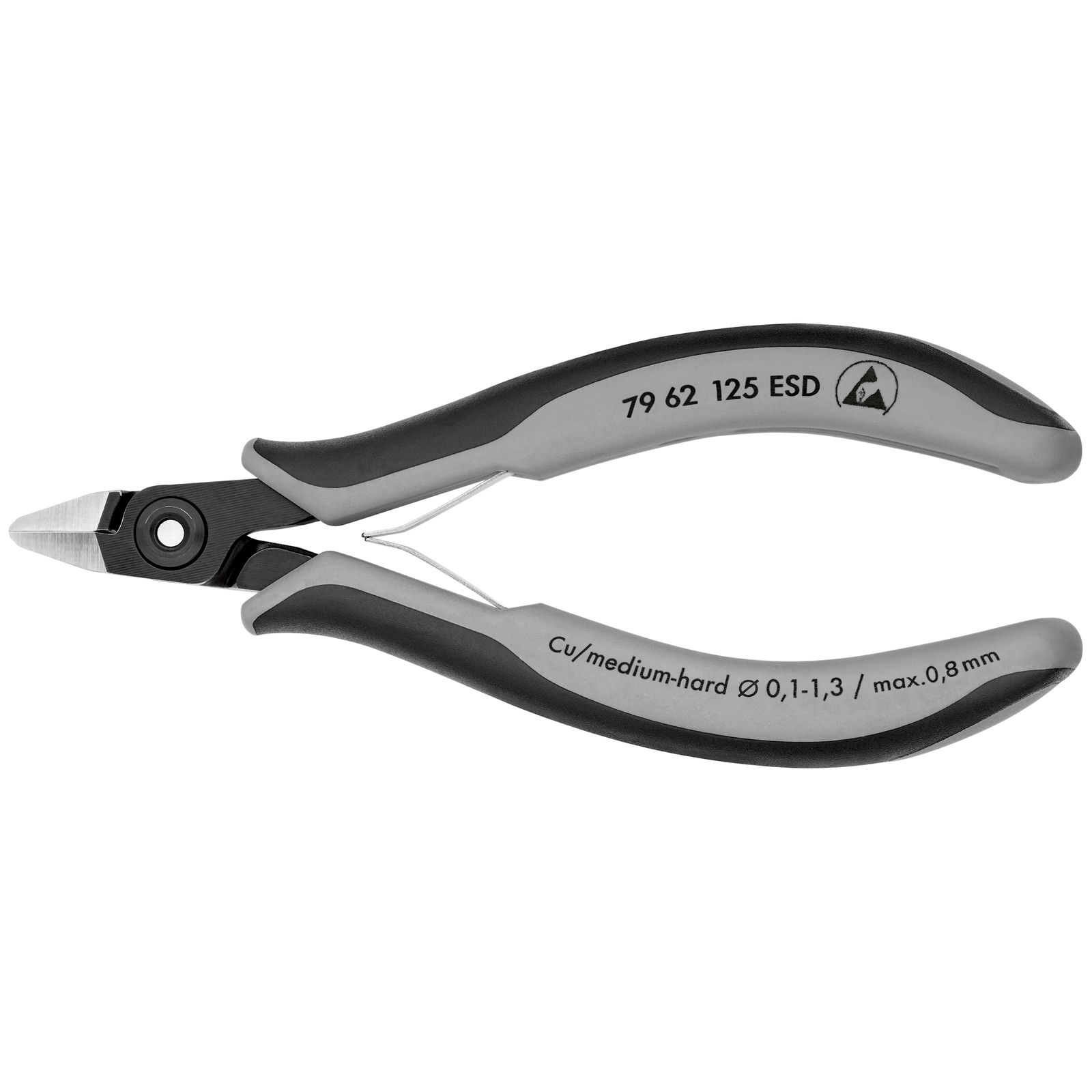 Pince coupante tête pointue sans biseau 125mm Ressort Bi-matière ESD Serre-fils KNIPEX - 7962125ESD
