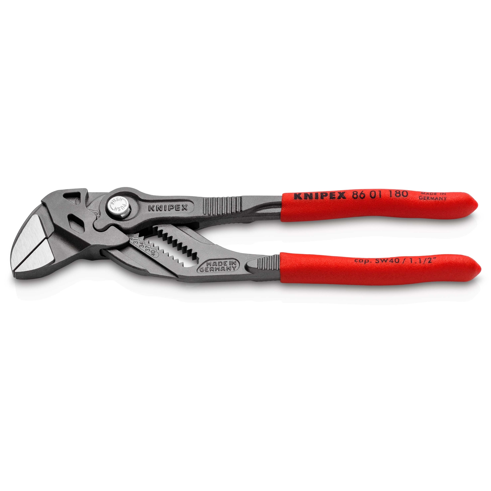 Pince-clé noire tête polie 180mm - Gainage PVC - Capacité 40mm KNIPEX - 8601180