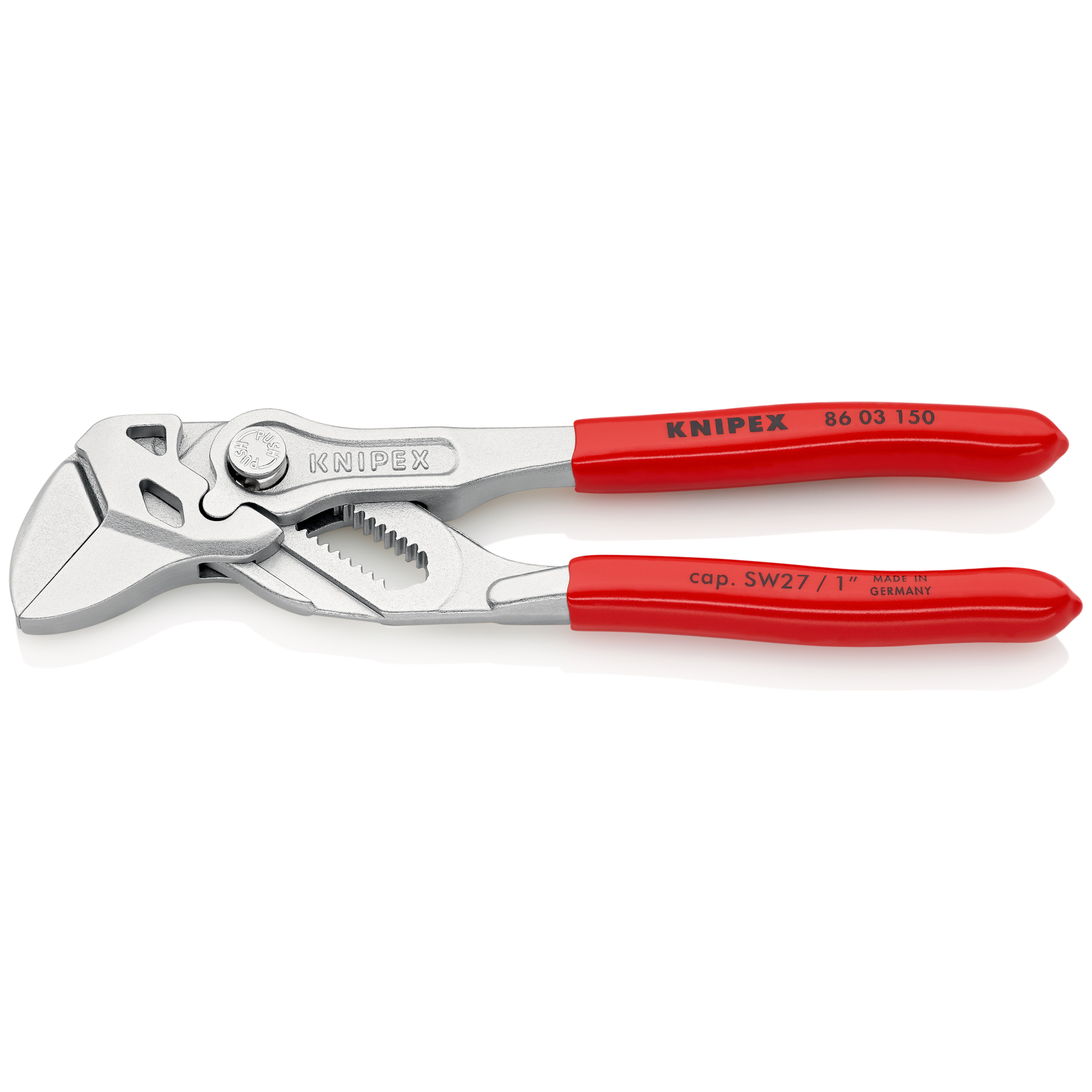 Pince-clé 150mm - Gainage PVC - Chromée - Ouverture 27mm KNIPEX - 8603150