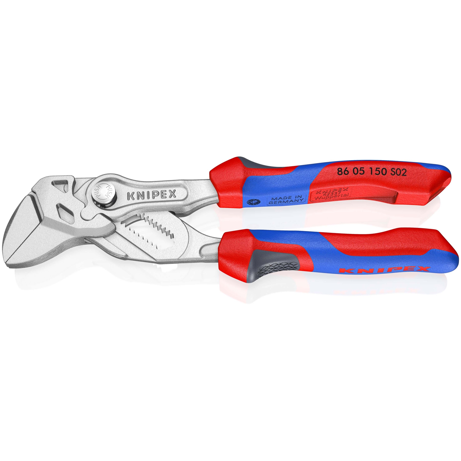 Pince-clé 150mm - Bi-matière - Chromée - Mâchoires striées - Ouverture 40mm - SC KNIPEX - 8605150S02