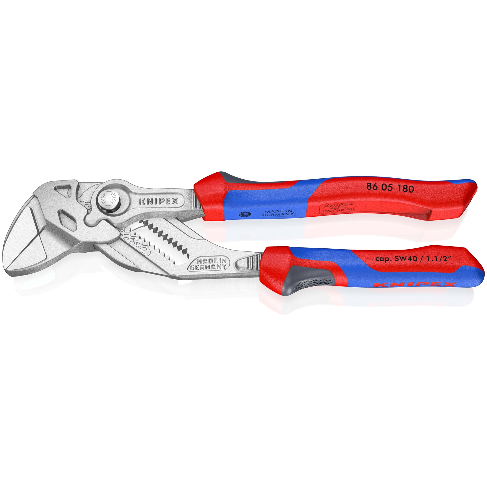 Pince-clé 180mm - Bi-matière - Chromée - Ouverture 40mm KNIPEX - 8605180