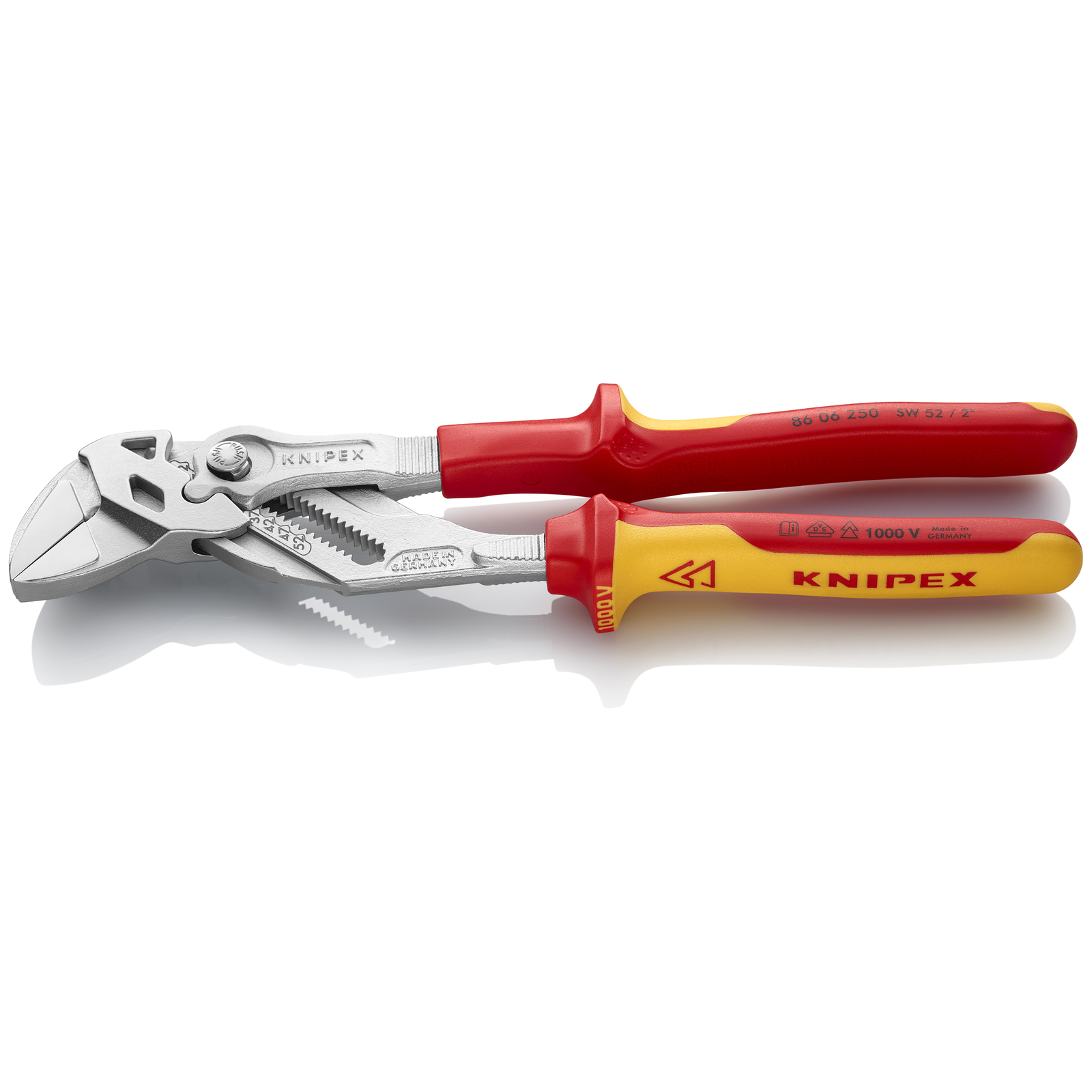 Pince-clé 250mm - Gainage bi-matière - Chromée - Isolée 1000V KNIPEX - 8606250