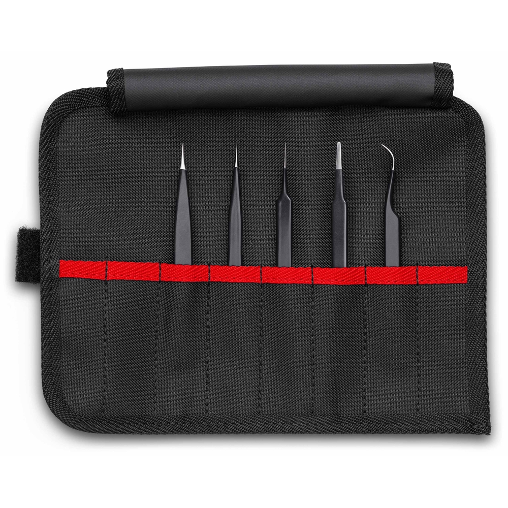 Lot de 5 pinces brucelles ESD en trousse tissu KNIPEX - 920001ESD