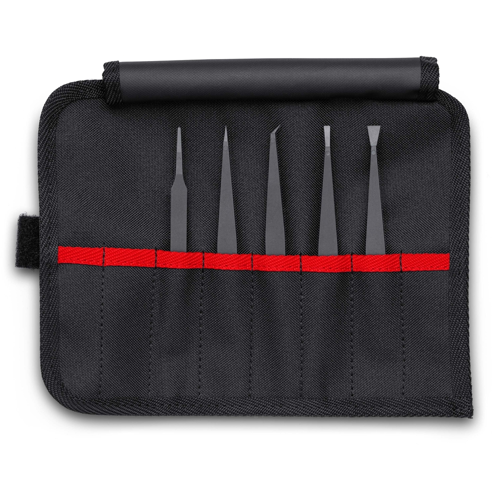 Lot de 5 pinces brucelles en plastique ESD en trousse tissu KNIPEX - 920005ESD