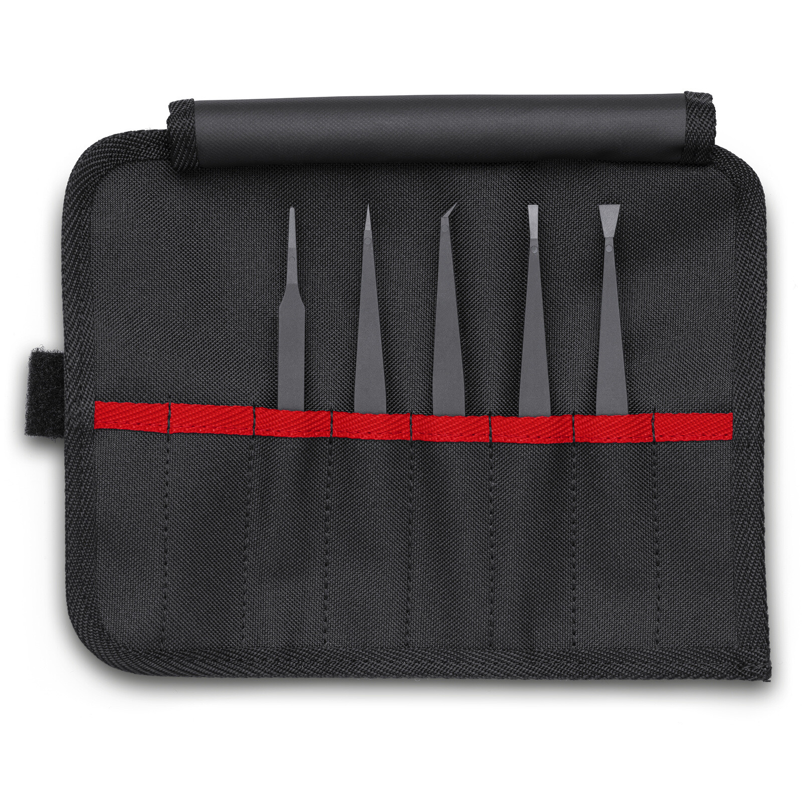 Lot de 5 pinces brucelles en plastique ESD en trousse tissu KNIPEX - 920005ESD