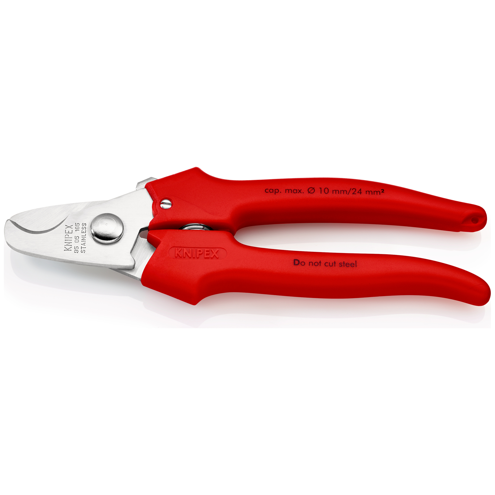 Coupe-câbles Cu/Al - 165mm - D10mm/24mm² - Poignées PVC - Acier inoxydable KNIPEX - 9505165SB