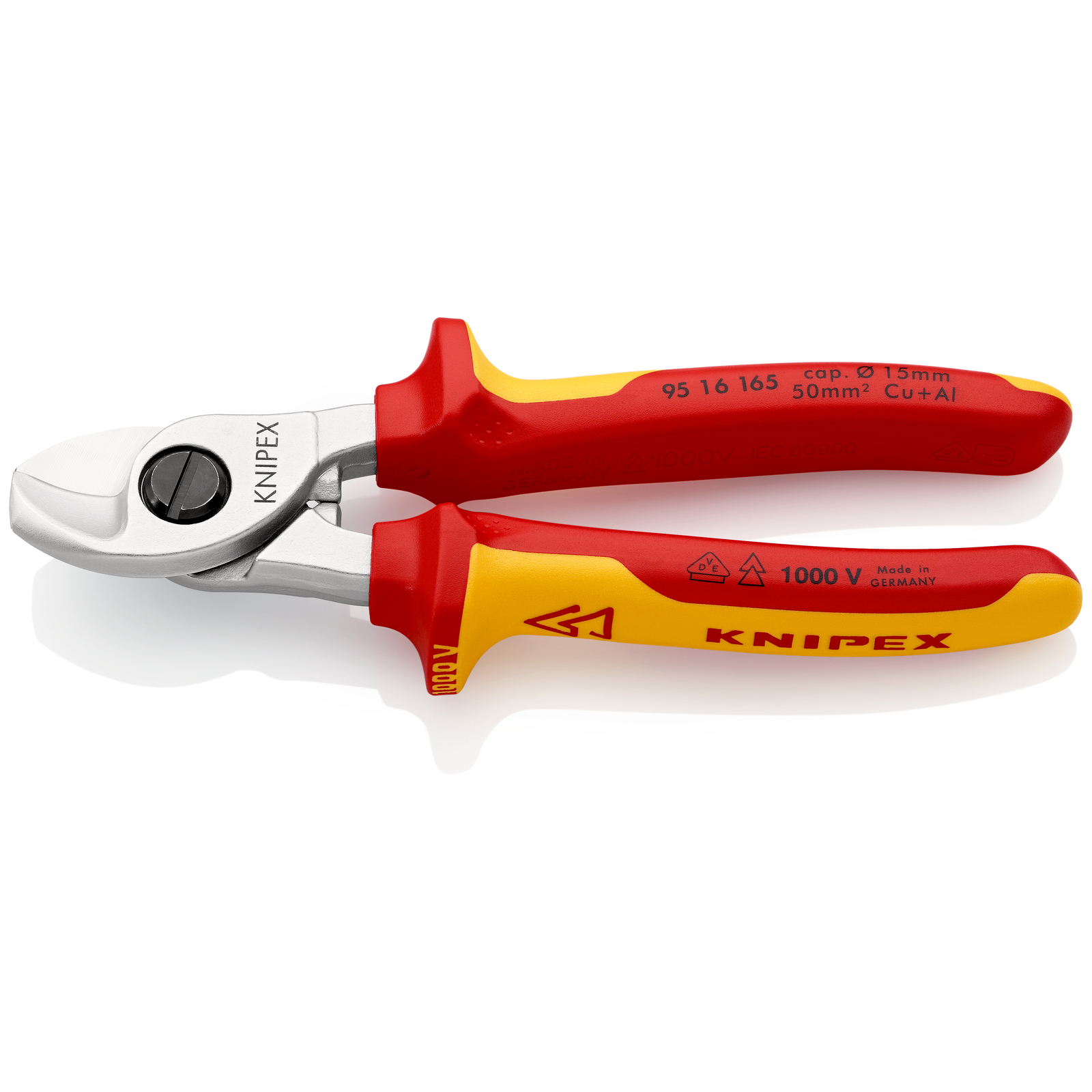 Coupe-câbles 165mm - D15mm/50mm² Cu/Al - Chromé - Isolé 1000V KNIPEX - 9516165SB