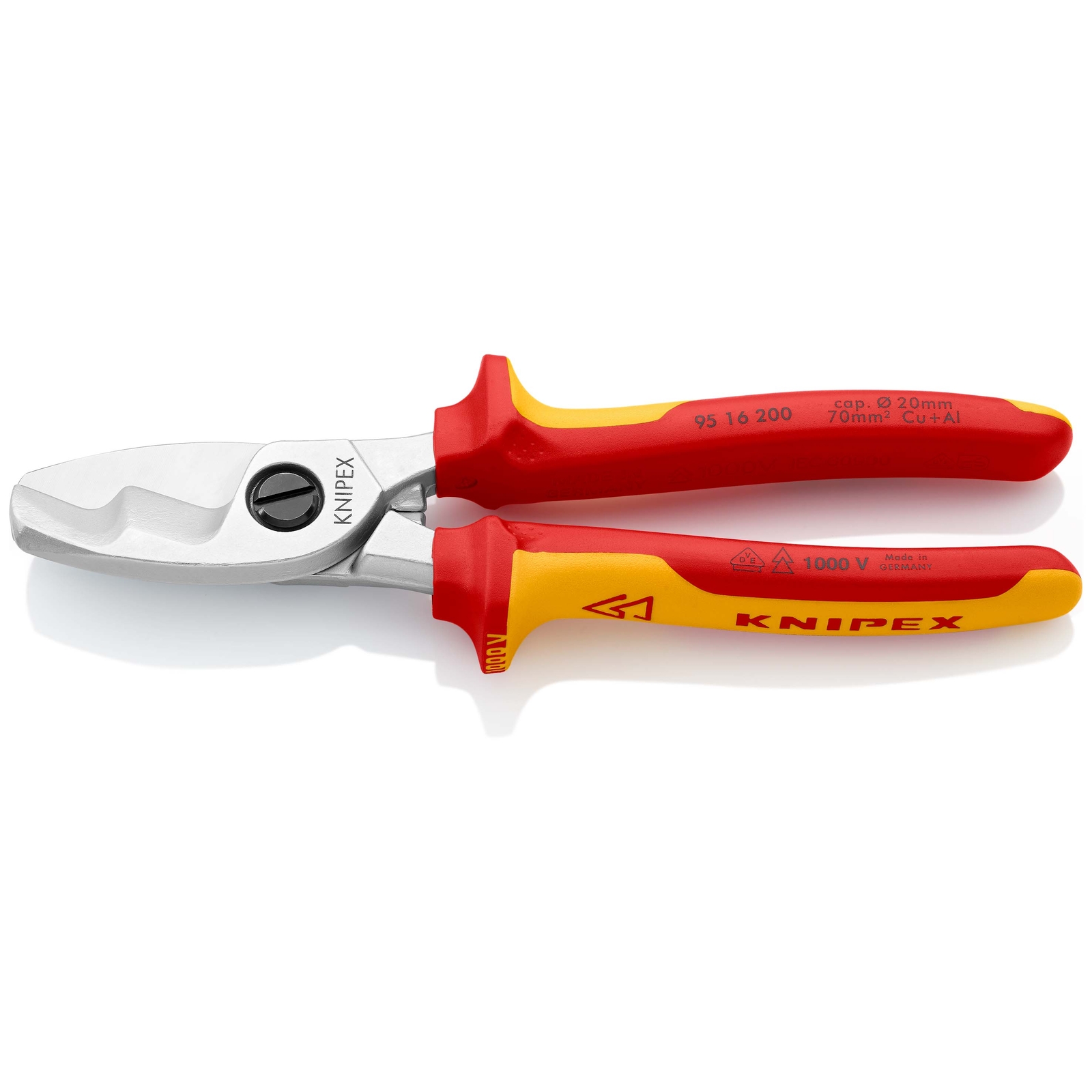 Coupe-câbles 200mm - D20mm/70mm² Cu/Al - Chromé - Isolé 1000V KNIPEX - 9516200