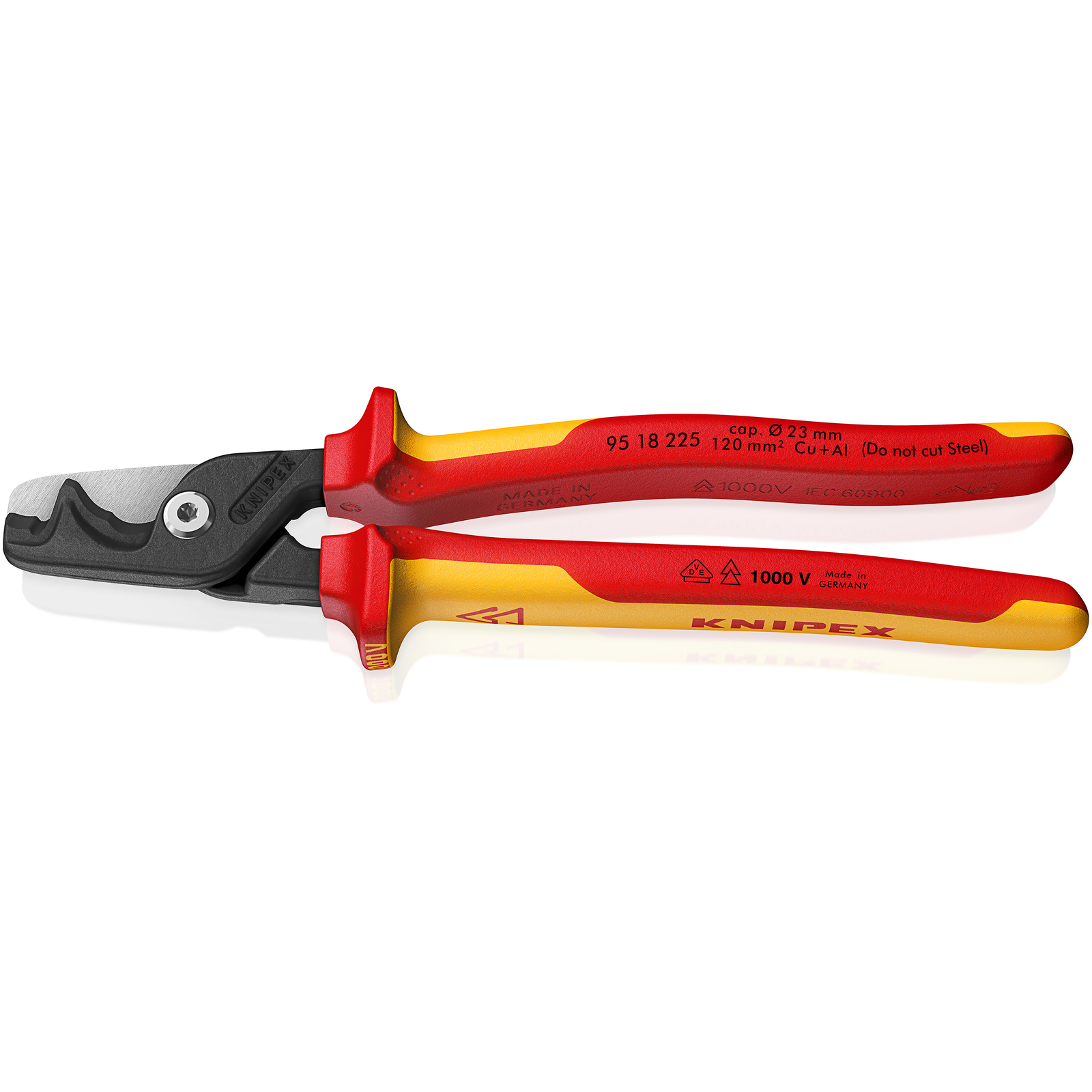 Coupe-câbles StepCut XL - 225mm - Bi-matière - Poli - Cu / Al D23mm/120mm² KNIPEX - 9518225